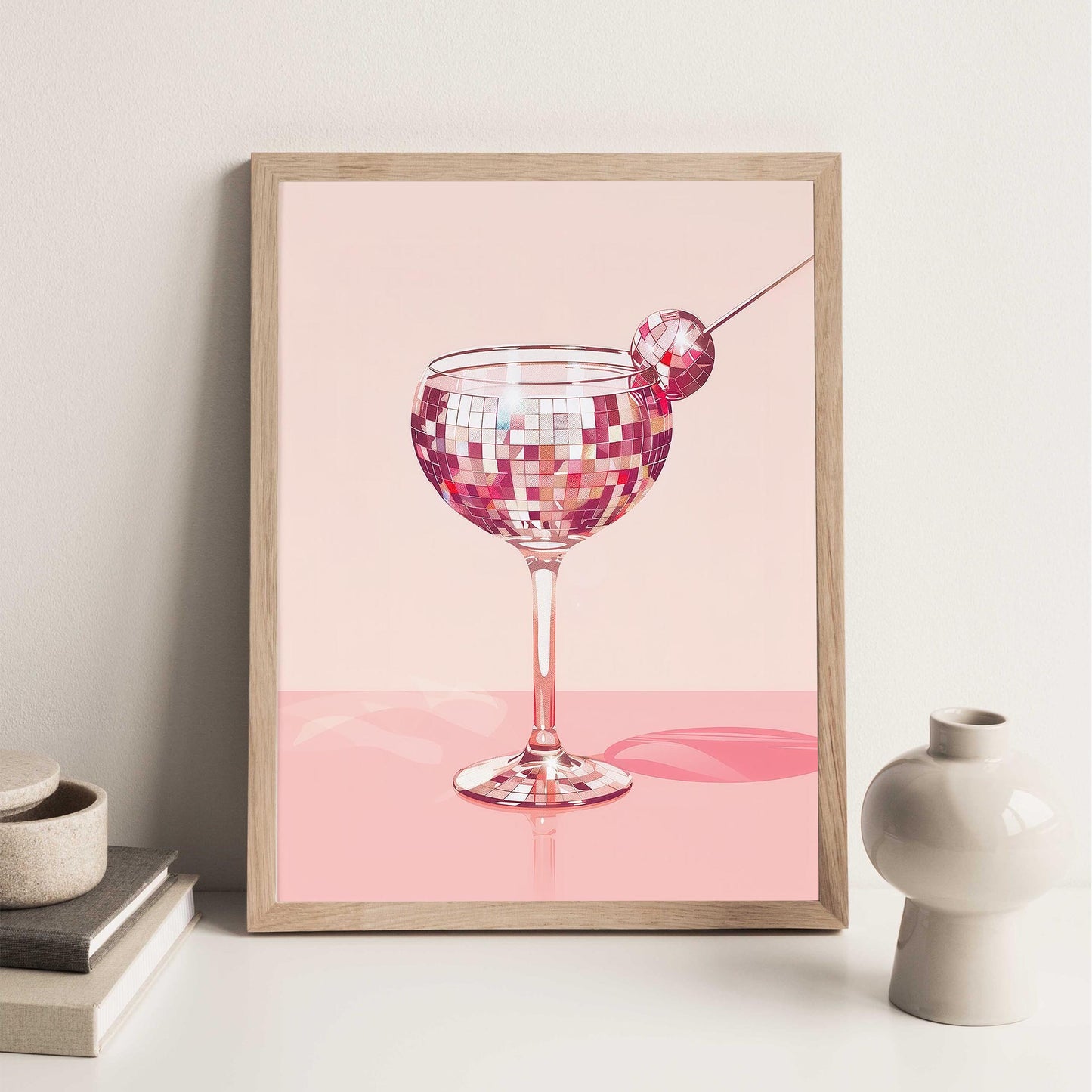 Disco Martini Art Print, Retro Bar Cart Decor
