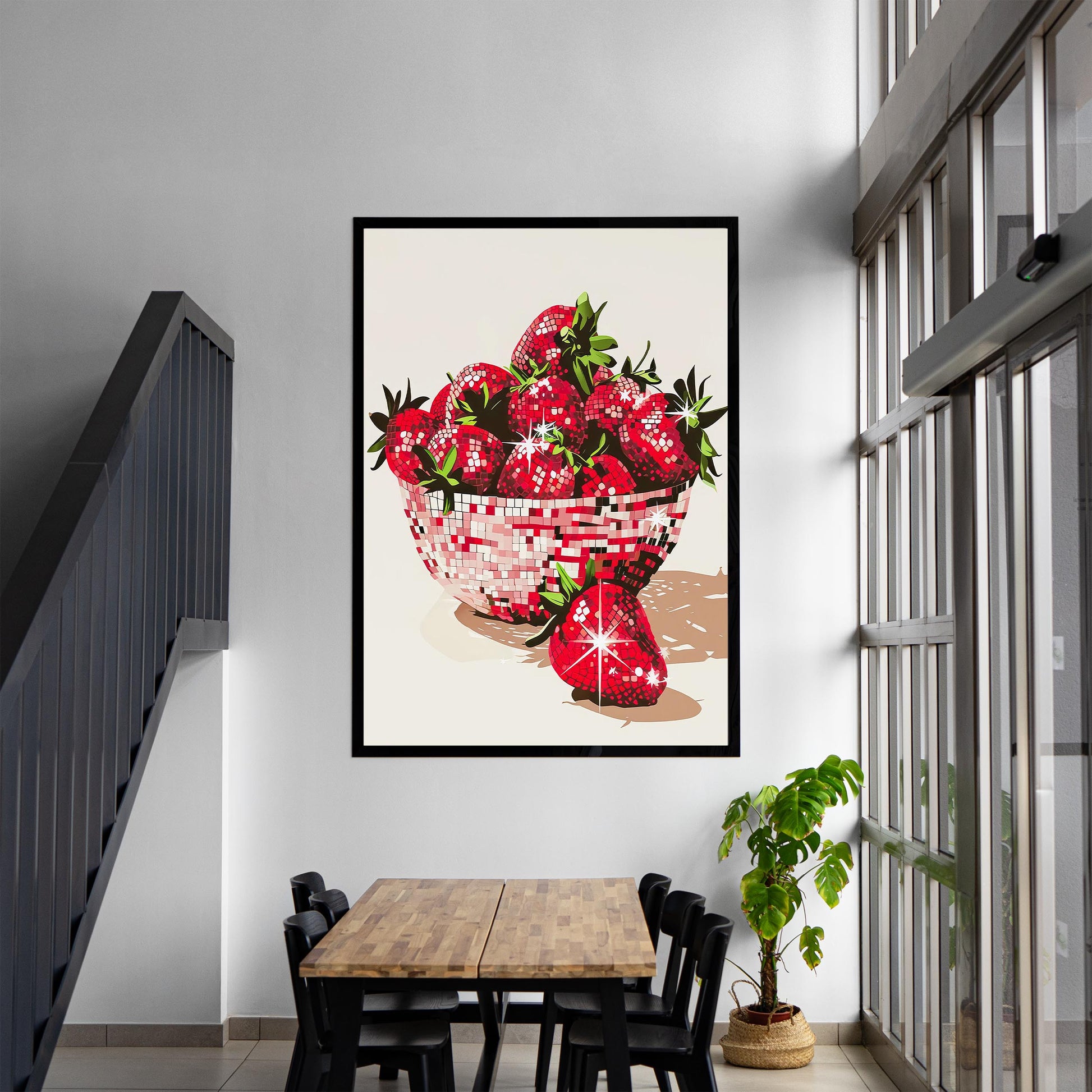 Disco Strawberries Art Print, Glam Dorm Room Decor