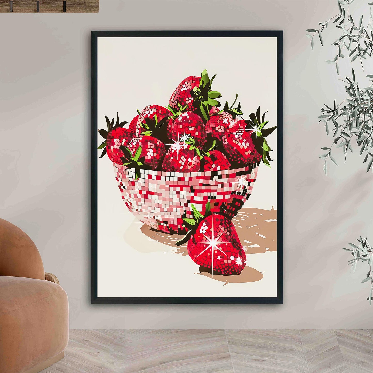 Disco Strawberries Art Print, Glam Dorm Room Decor