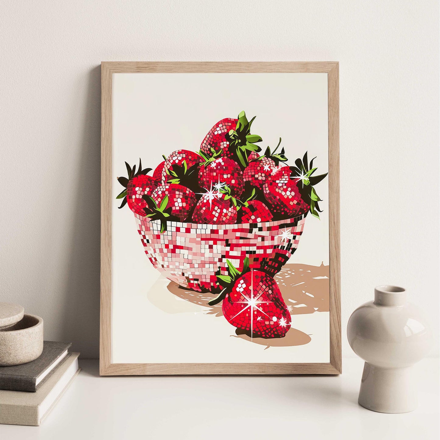 Disco Strawberries Art Print, Glam Dorm Room Decor