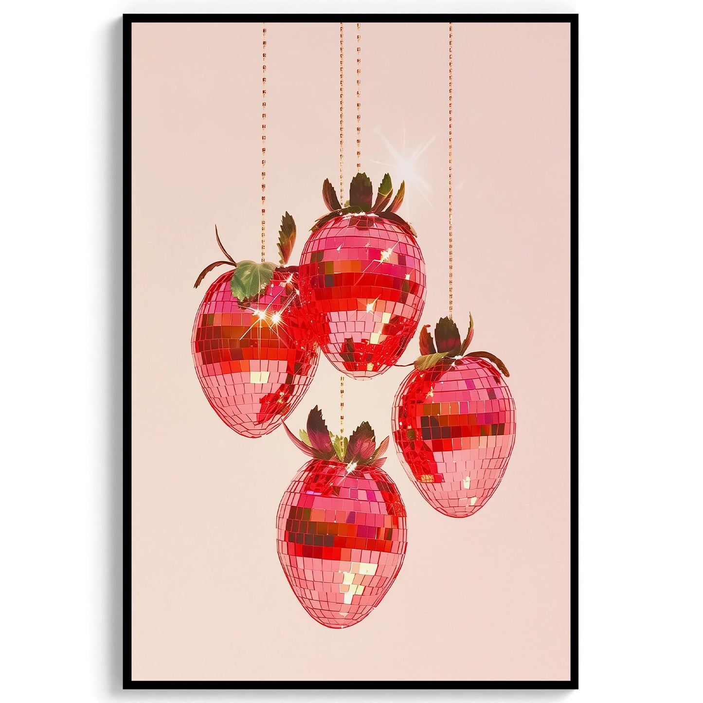 Disco Strawberries Art Print, Glam Kitchen Wall Decor