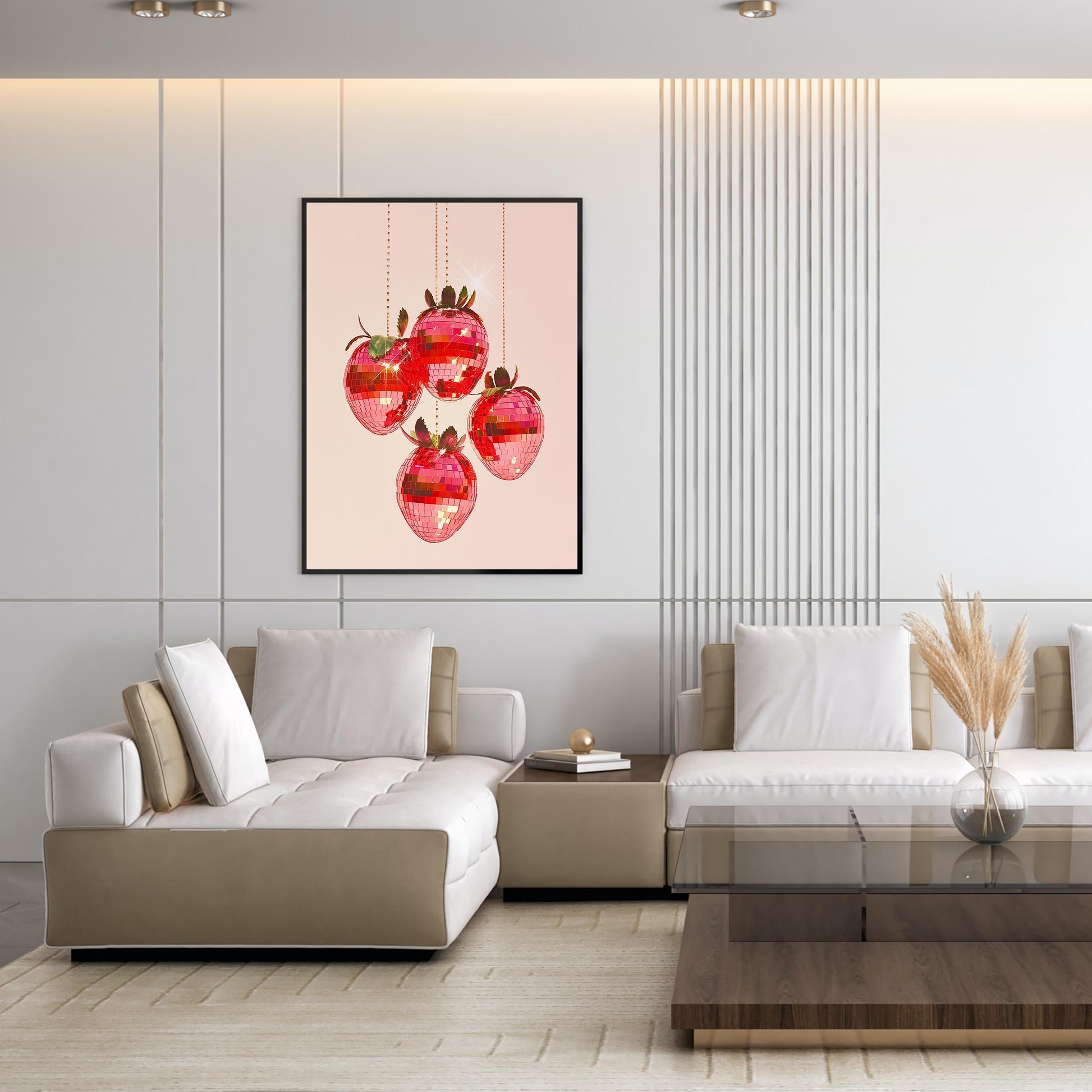 Disco Strawberries Art Print, Glam Kitchen Wall Decor
