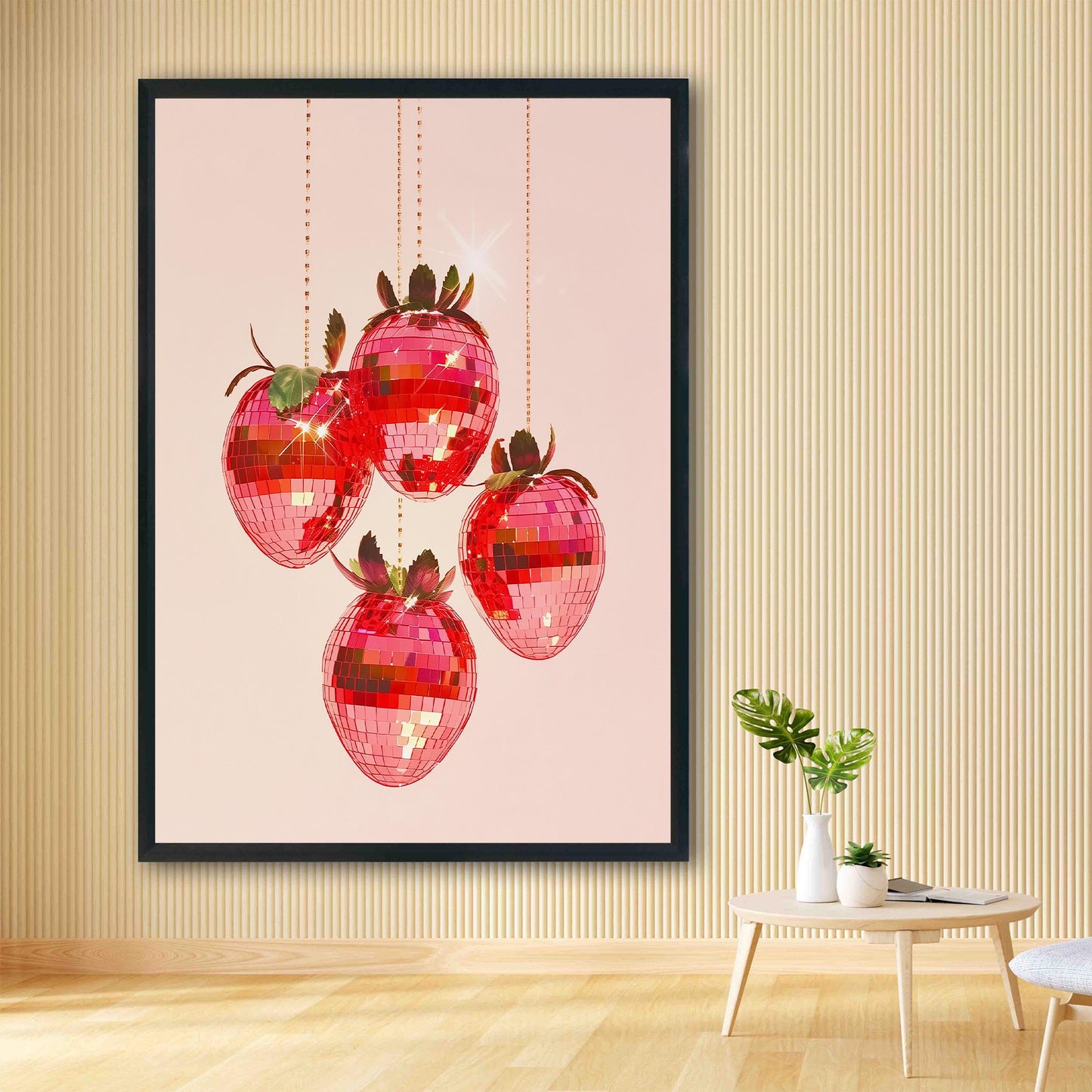 Disco Strawberries Art Print, Glam Kitchen Wall Decor
