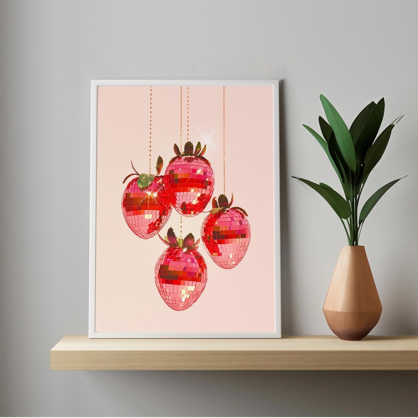 Disco Strawberries Art Print, Glam Kitchen Wall Decor