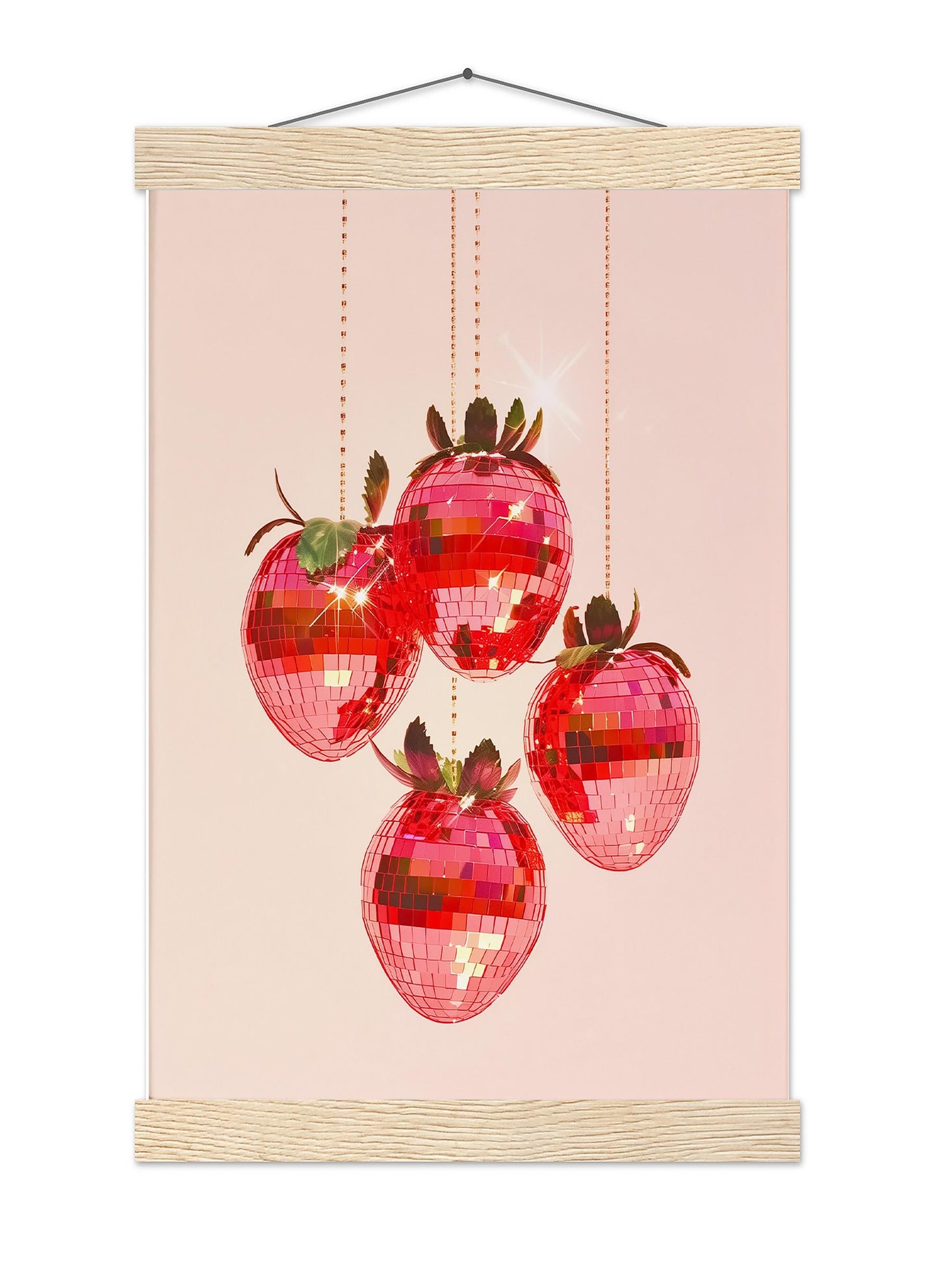 Disco Strawberries Art Print, Glam Kitchen Wall Decor