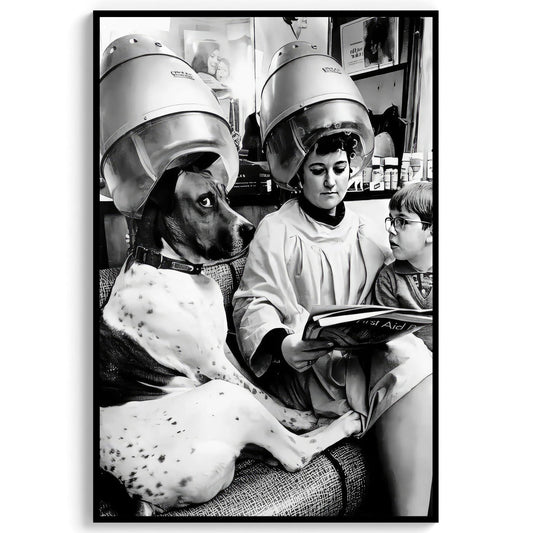Dog at Hair Salon Vintage Print Funny Retro Wall Art