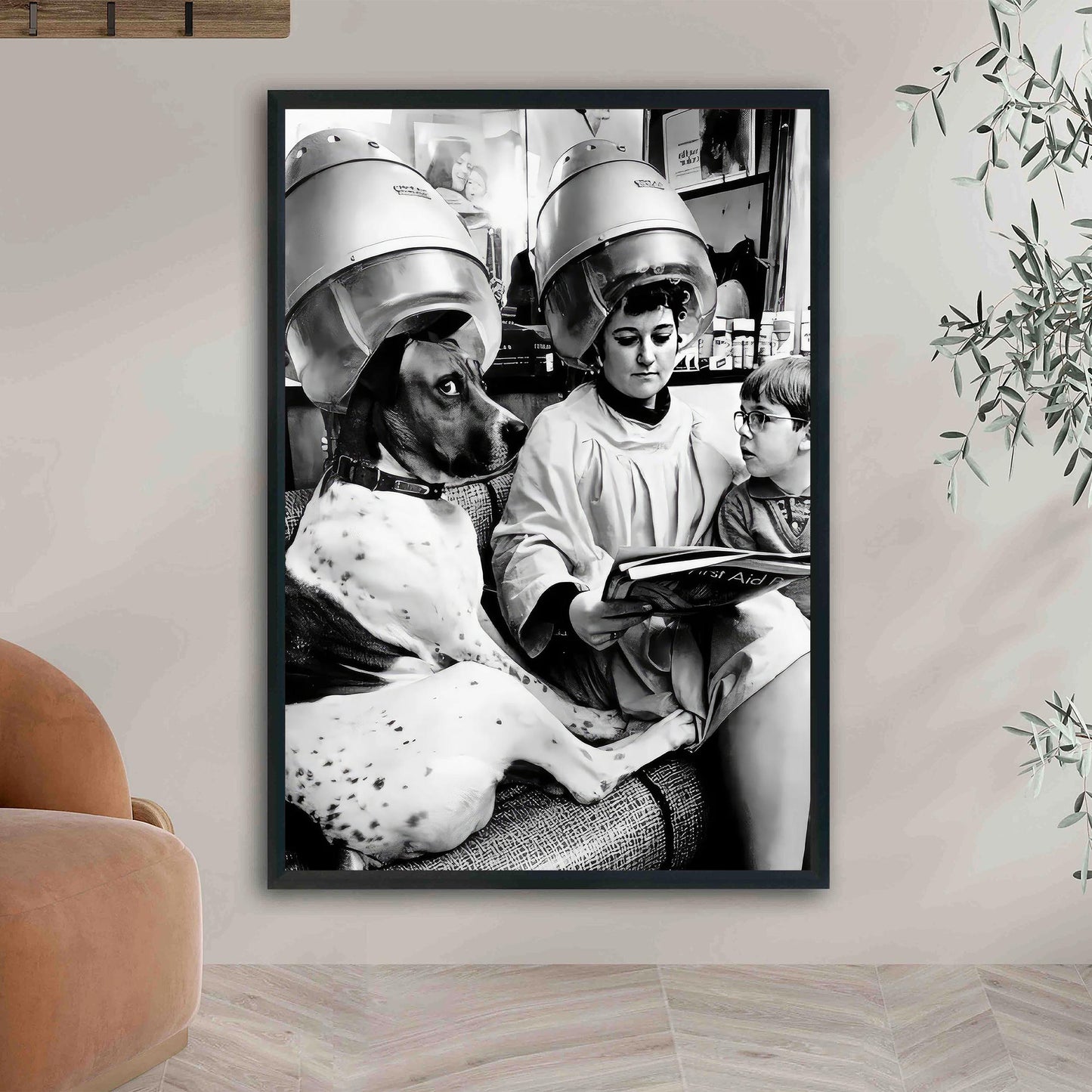 Dog at Hair Salon Vintage Print Funny Retro Wall Art