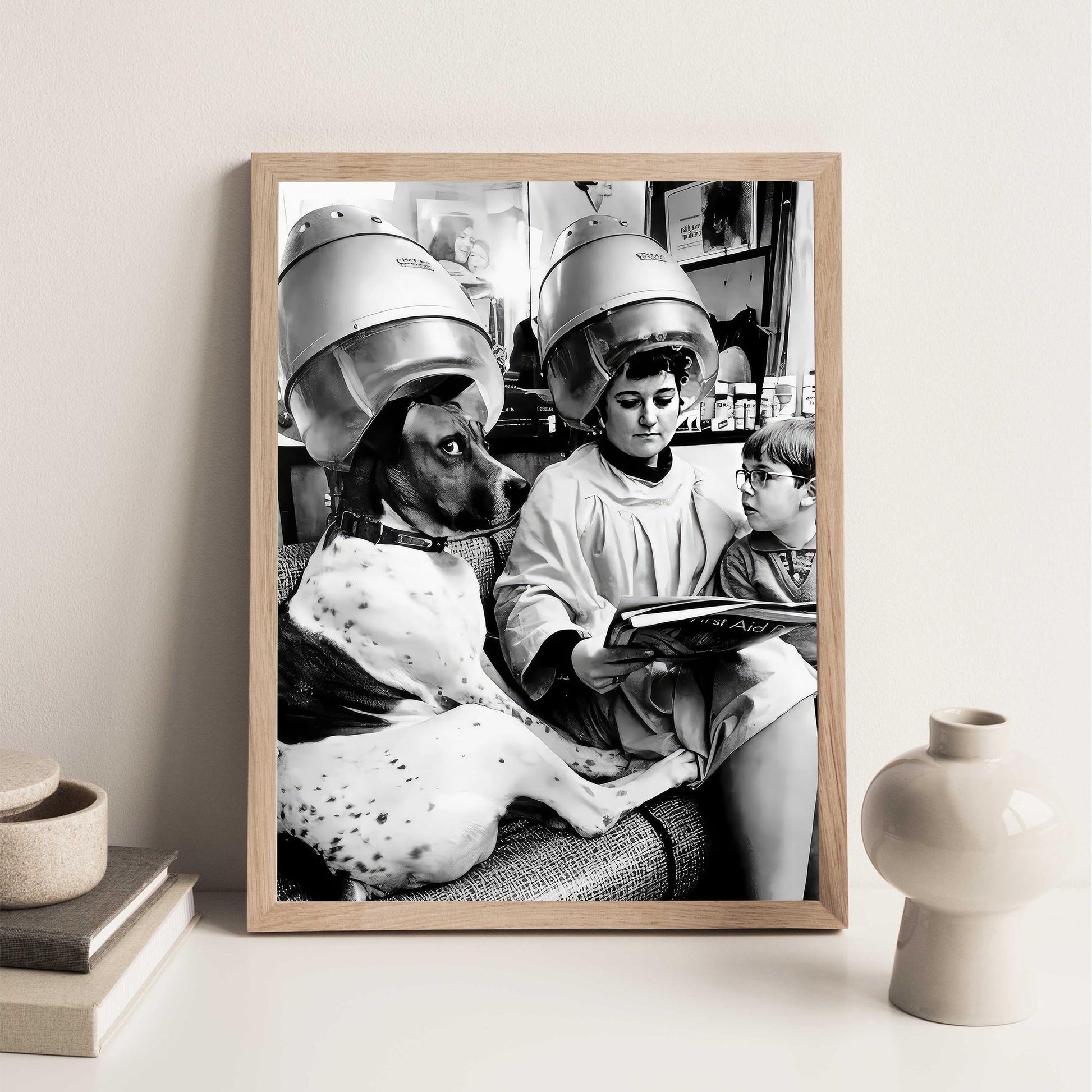 Dog at Hair Salon Vintage Print Funny Retro Wall Art