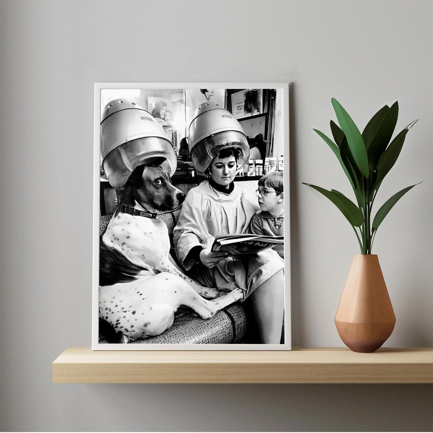 Dog at Hair Salon Vintage Print Funny Retro Wall Art