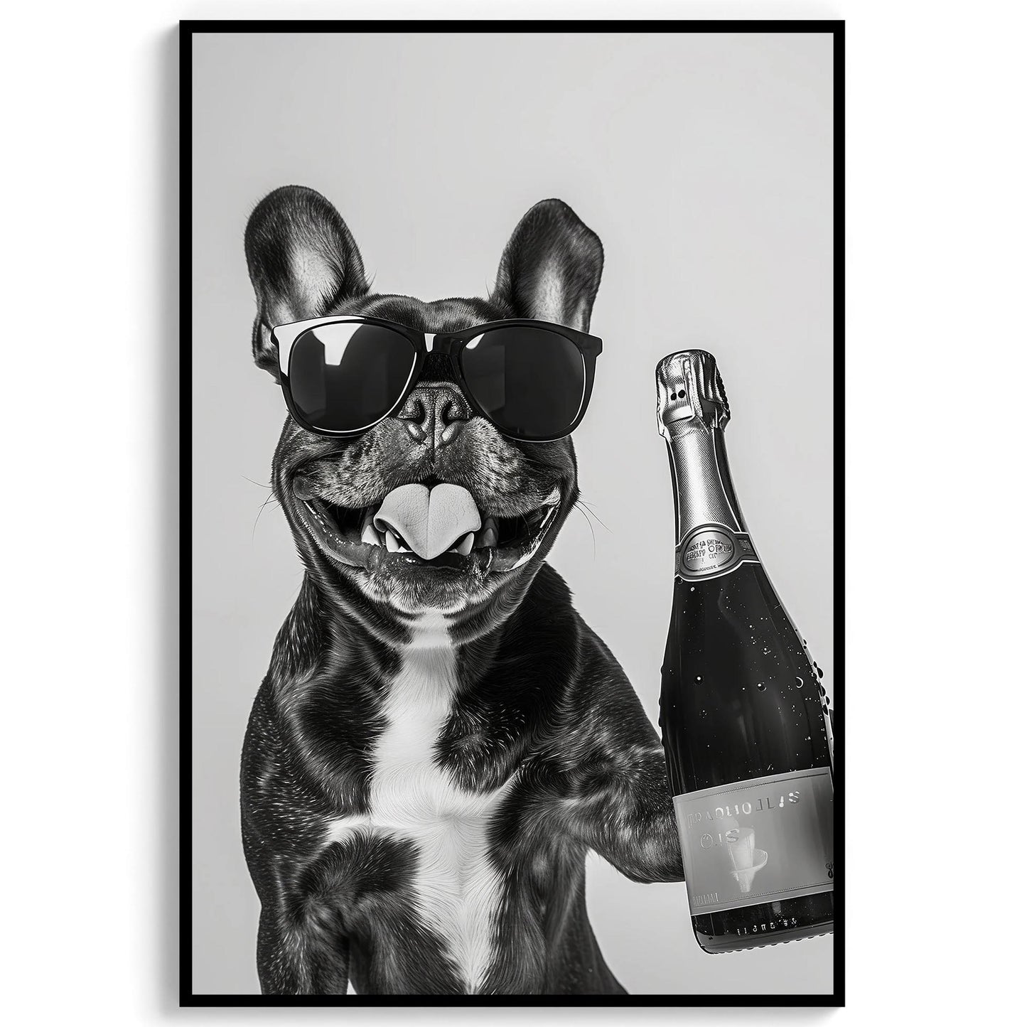 French Bulldog Champagne Art Print Funny Pet Poster
