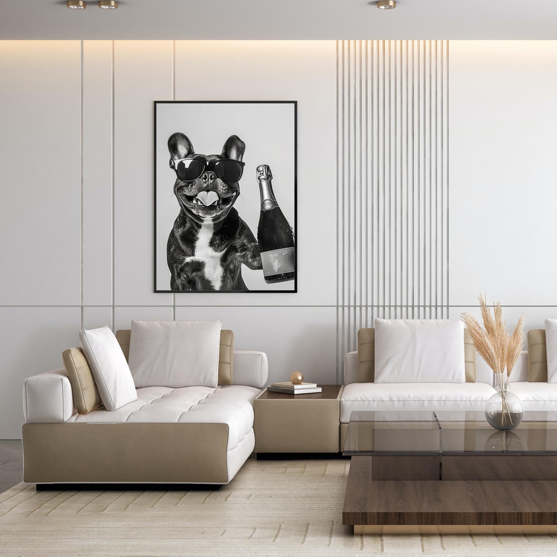 French Bulldog Champagne Art Print Funny Pet Poster