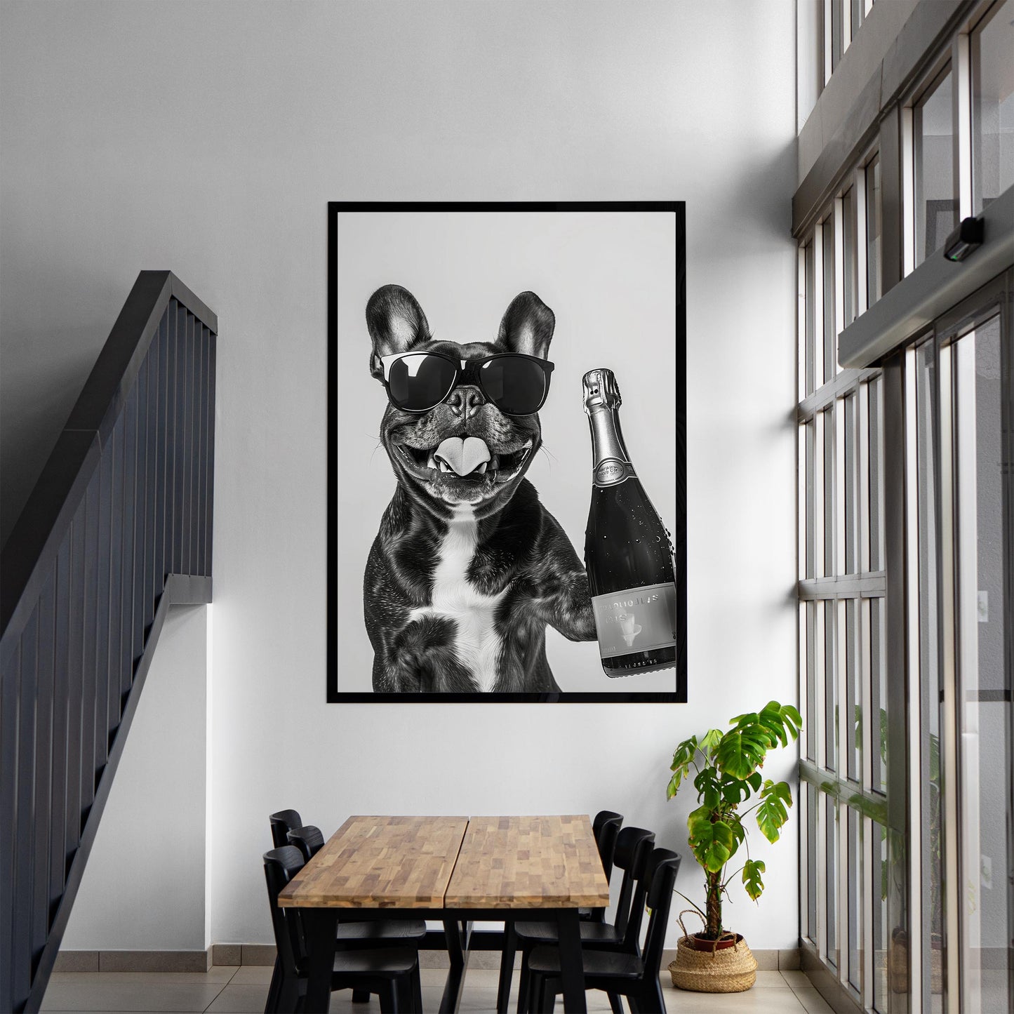 French Bulldog Champagne Art Print Funny Pet Poster