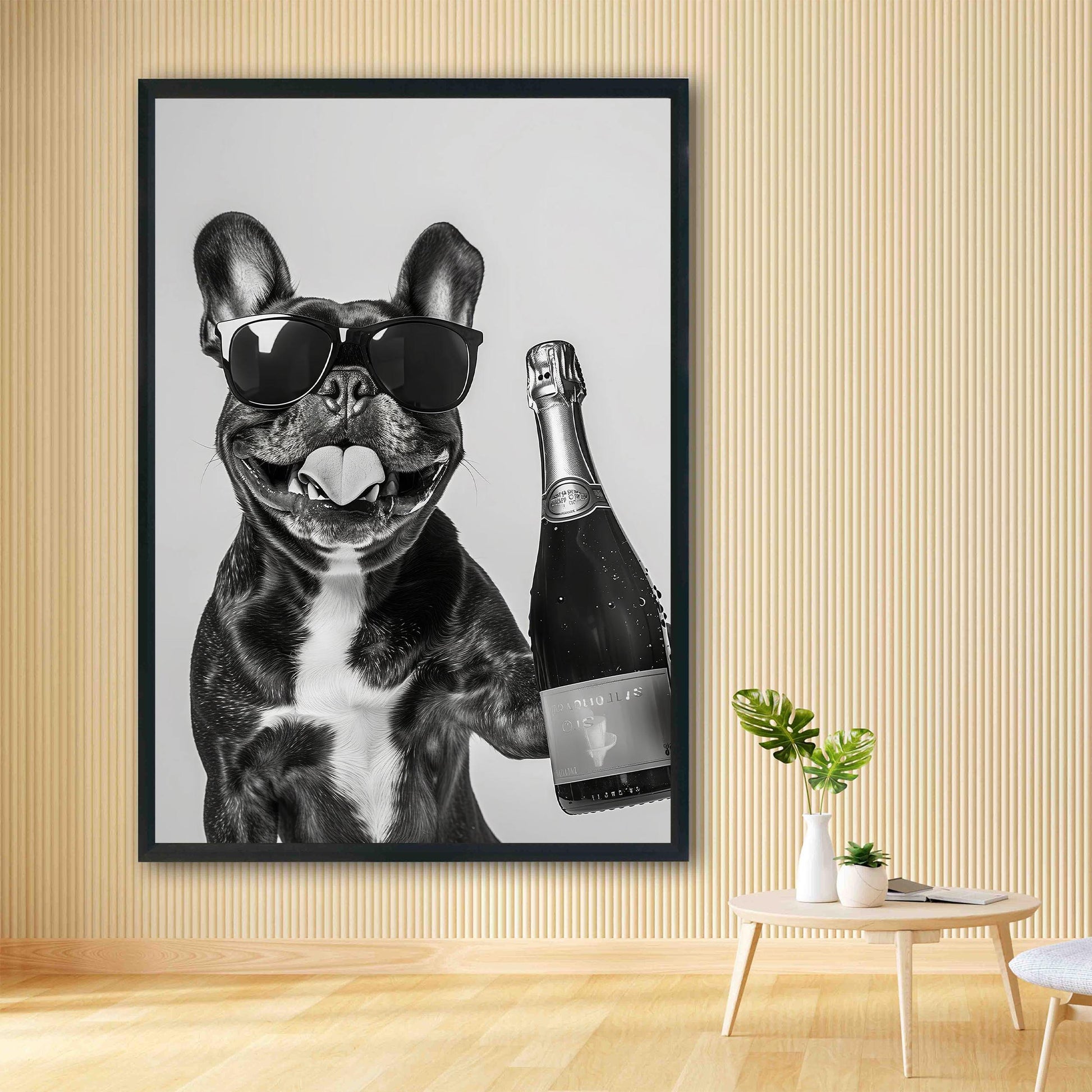 French Bulldog Champagne Art Print Funny Pet Poster