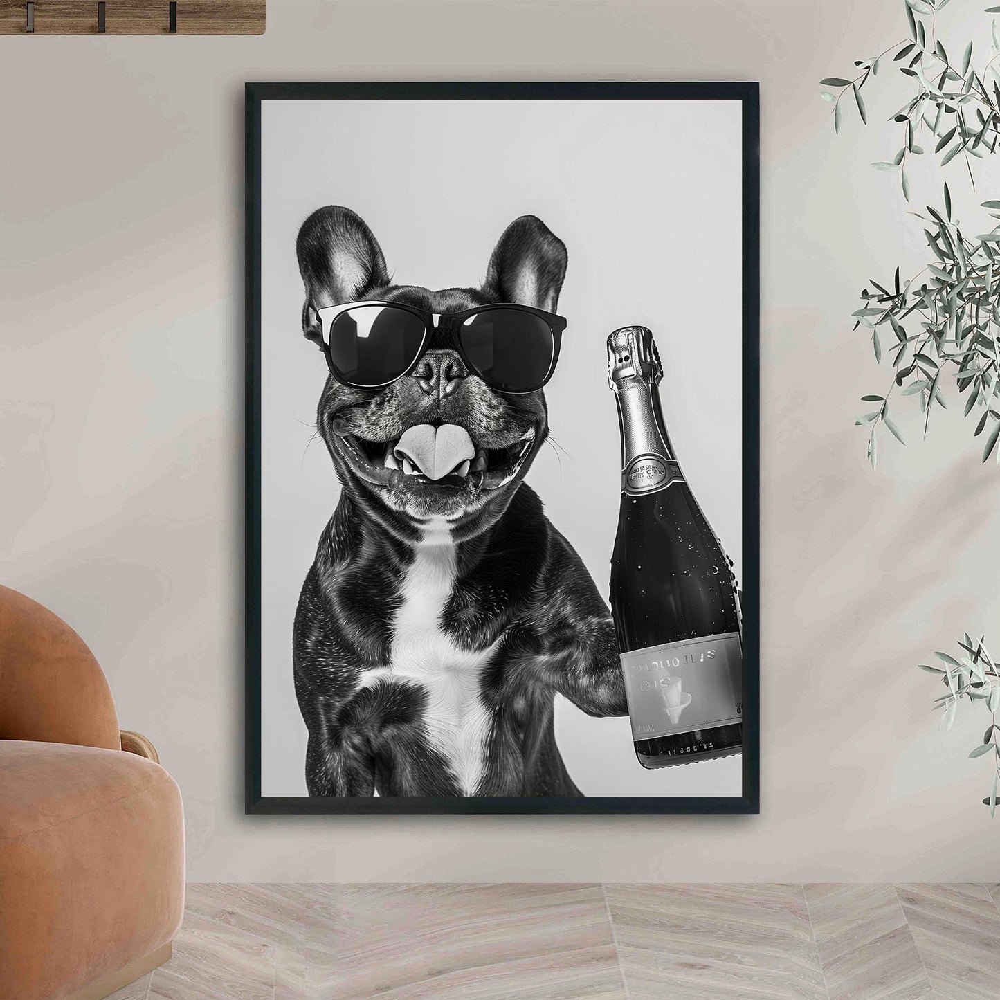 French Bulldog Champagne Art Print Funny Pet Poster