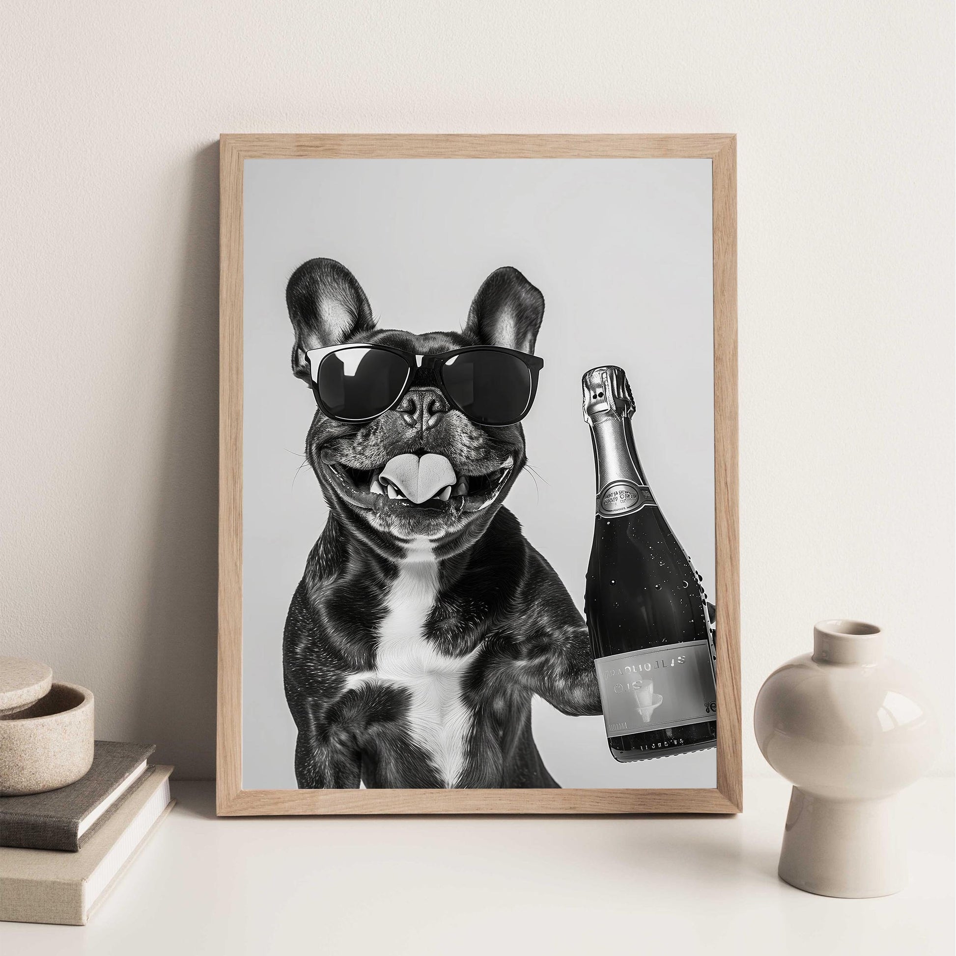 French Bulldog Champagne Art Print Funny Pet Poster