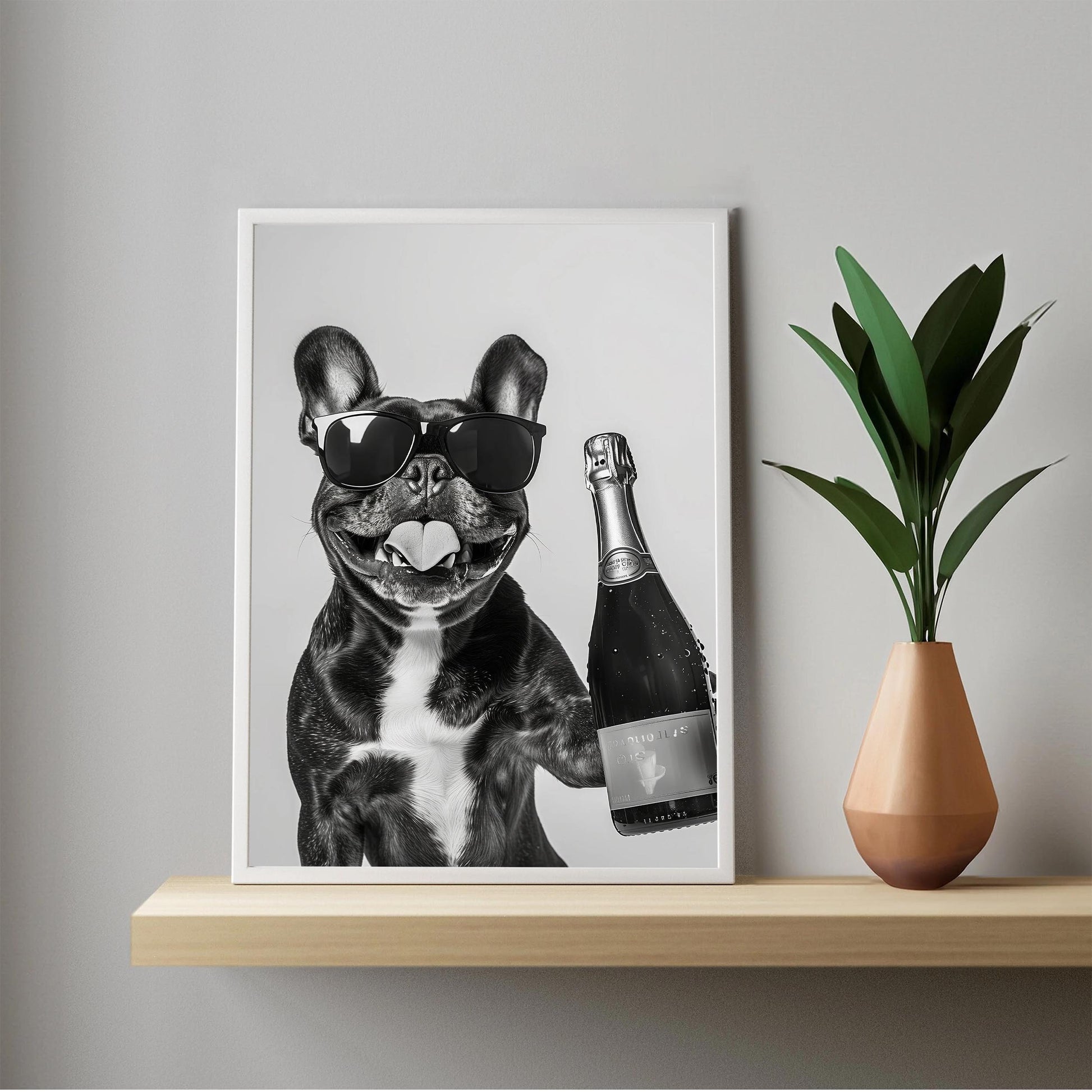 French Bulldog Champagne Art Print Funny Pet Poster