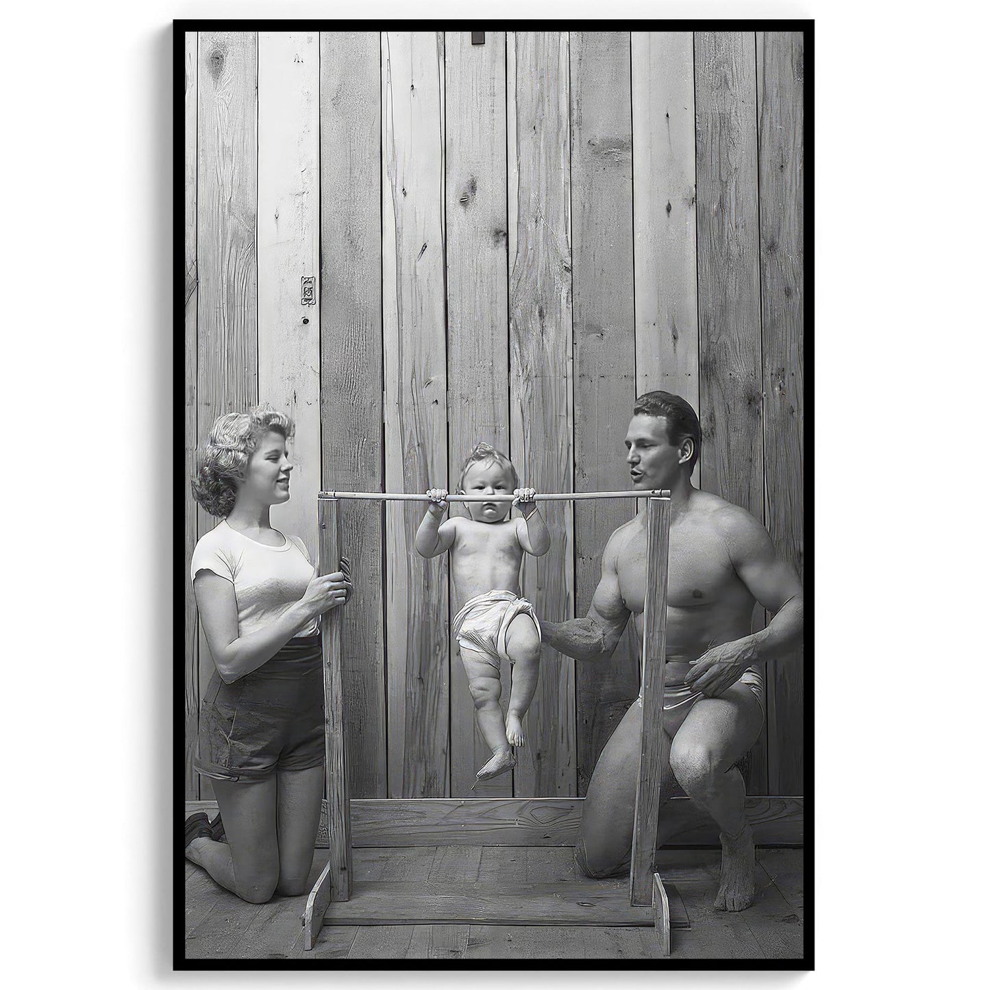 Funny Baby Pullups Print Bodybuilder Family, Retro Gym Decor