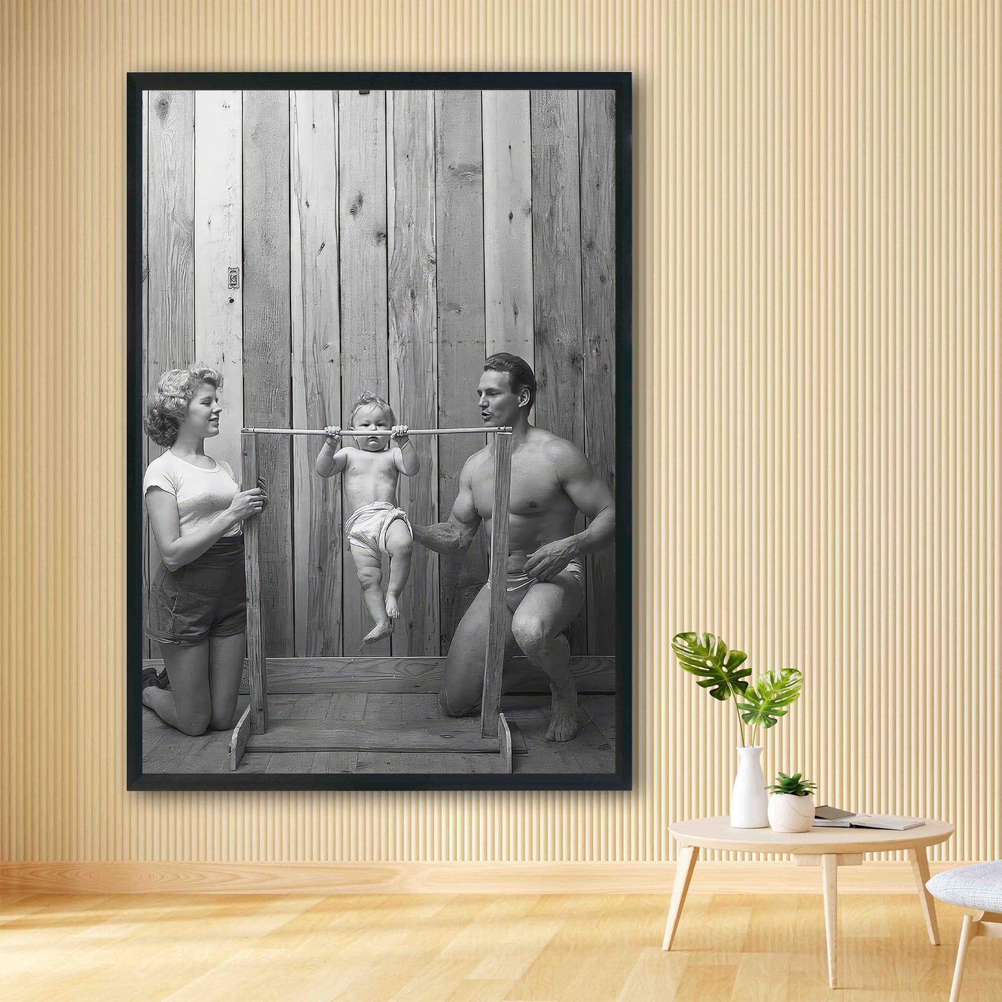 Funny Baby Pullups Print Bodybuilder Family, Retro Gym Decor
