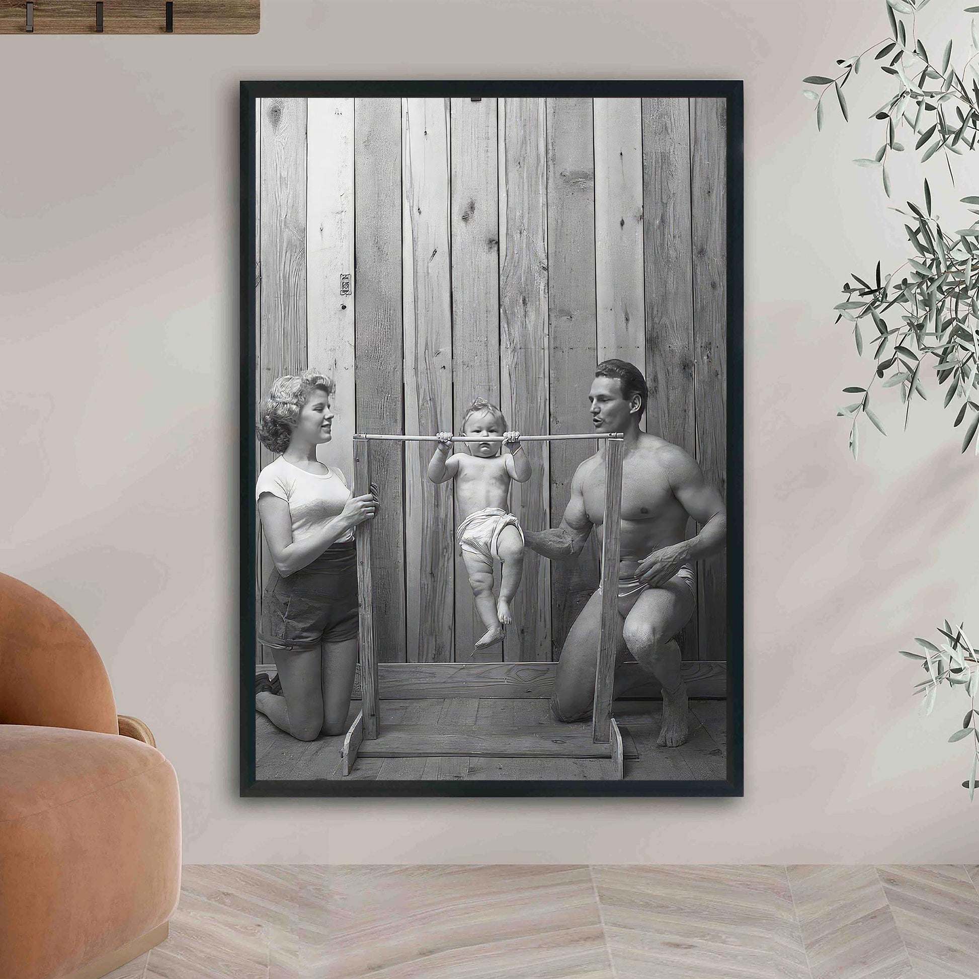 Funny Baby Pullups Print Bodybuilder Family, Retro Gym Decor