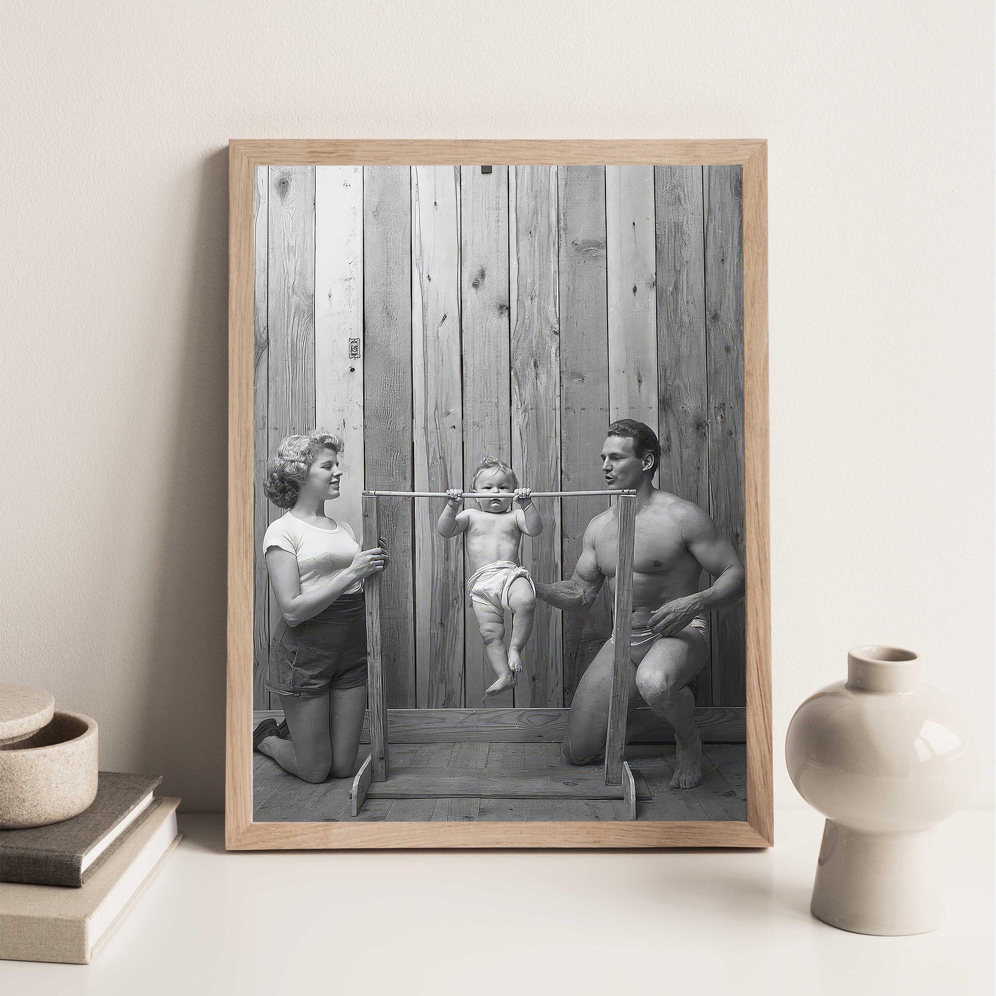 Funny Baby Pullups Print Bodybuilder Family, Retro Gym Decor