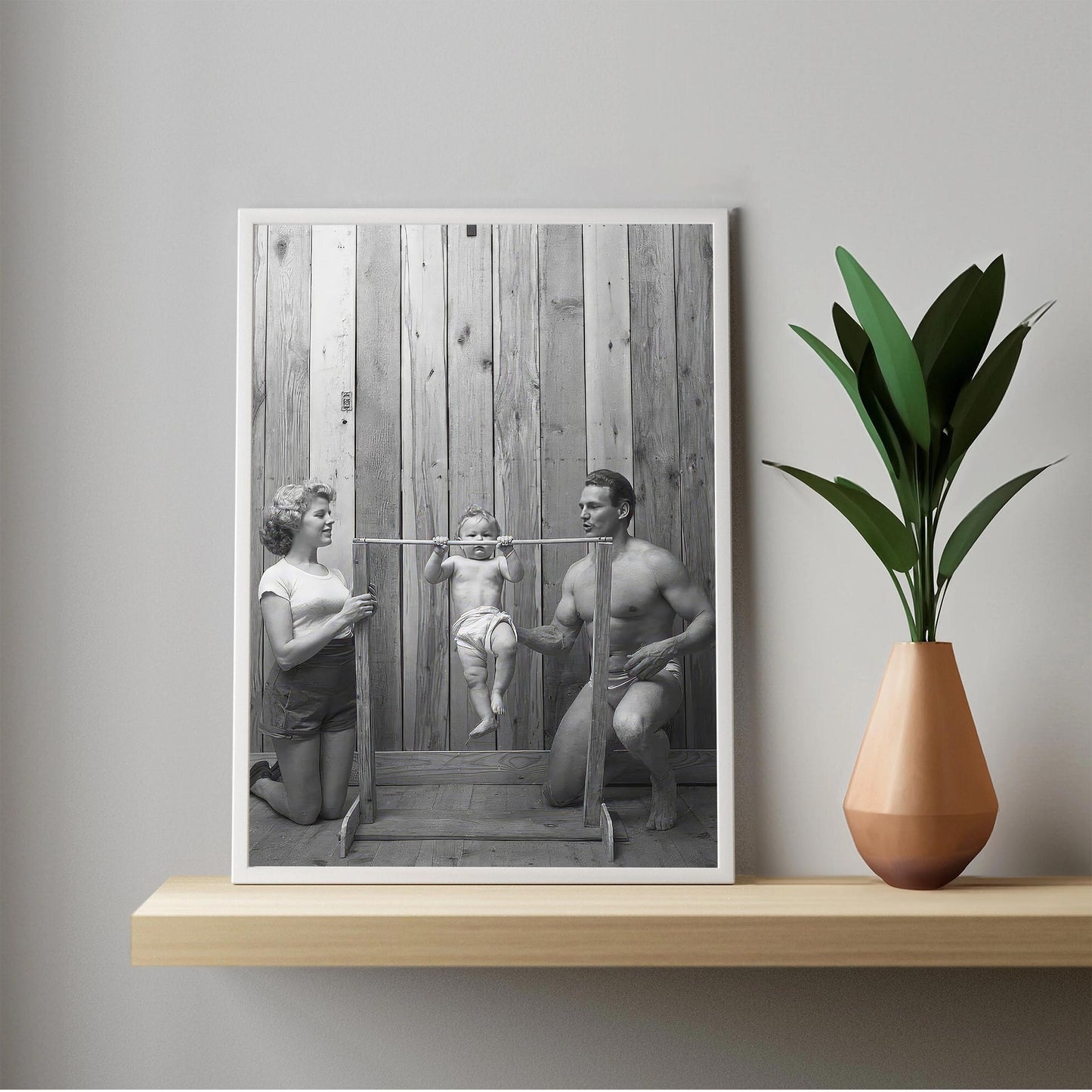 Funny Baby Pullups Print Bodybuilder Family, Retro Gym Decor