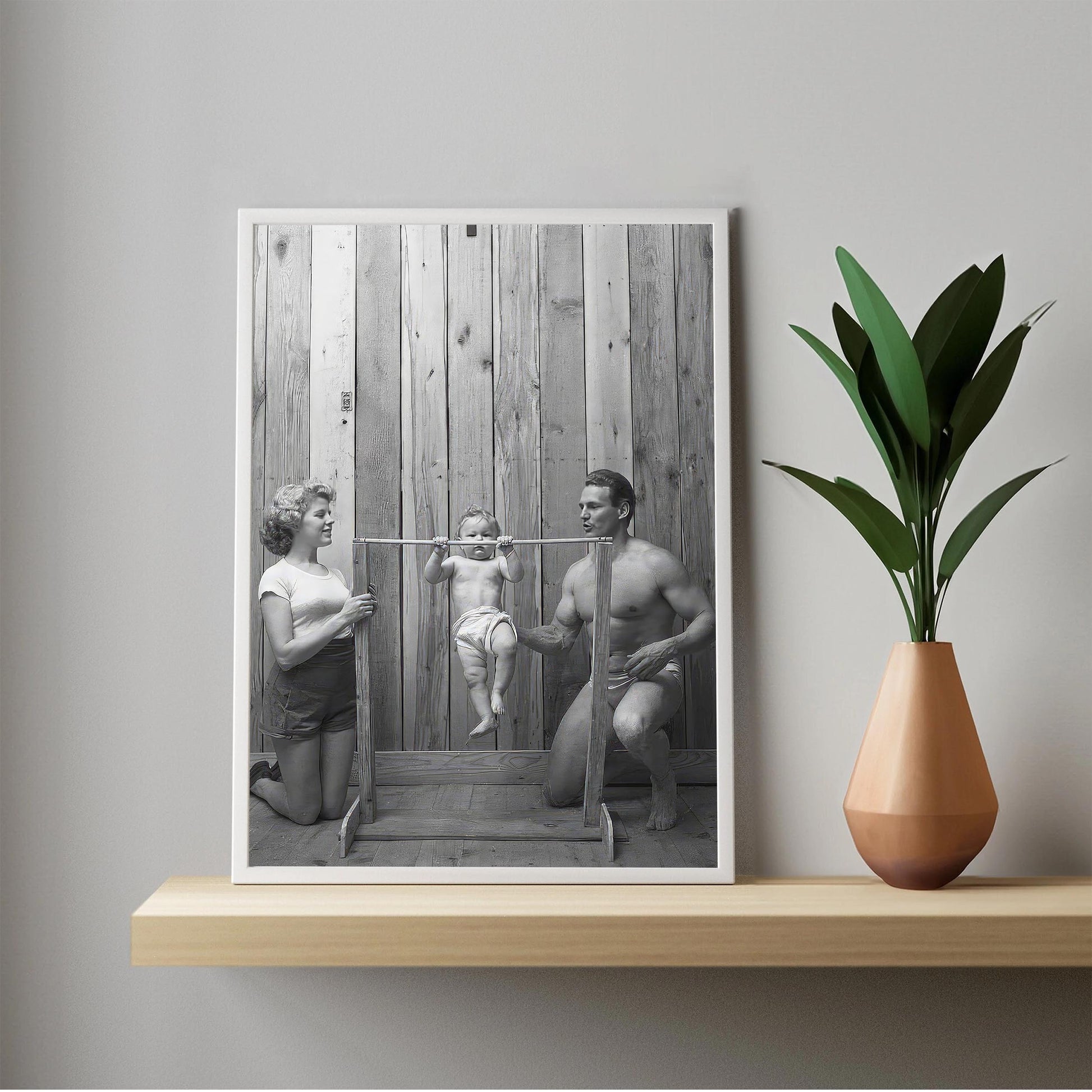 Funny Baby Pullups Print Bodybuilder Family, Retro Gym Decor