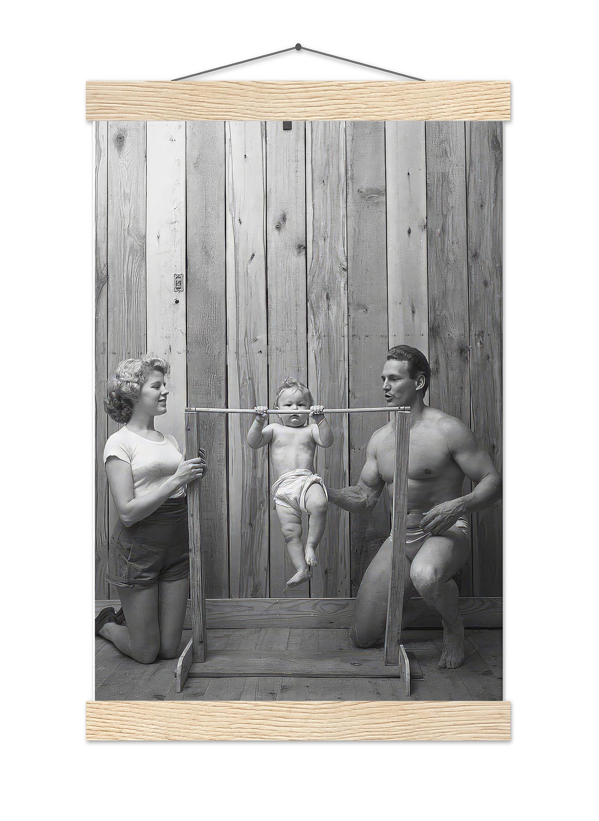 Funny Baby Pullups Print Bodybuilder Family, Retro Gym Decor