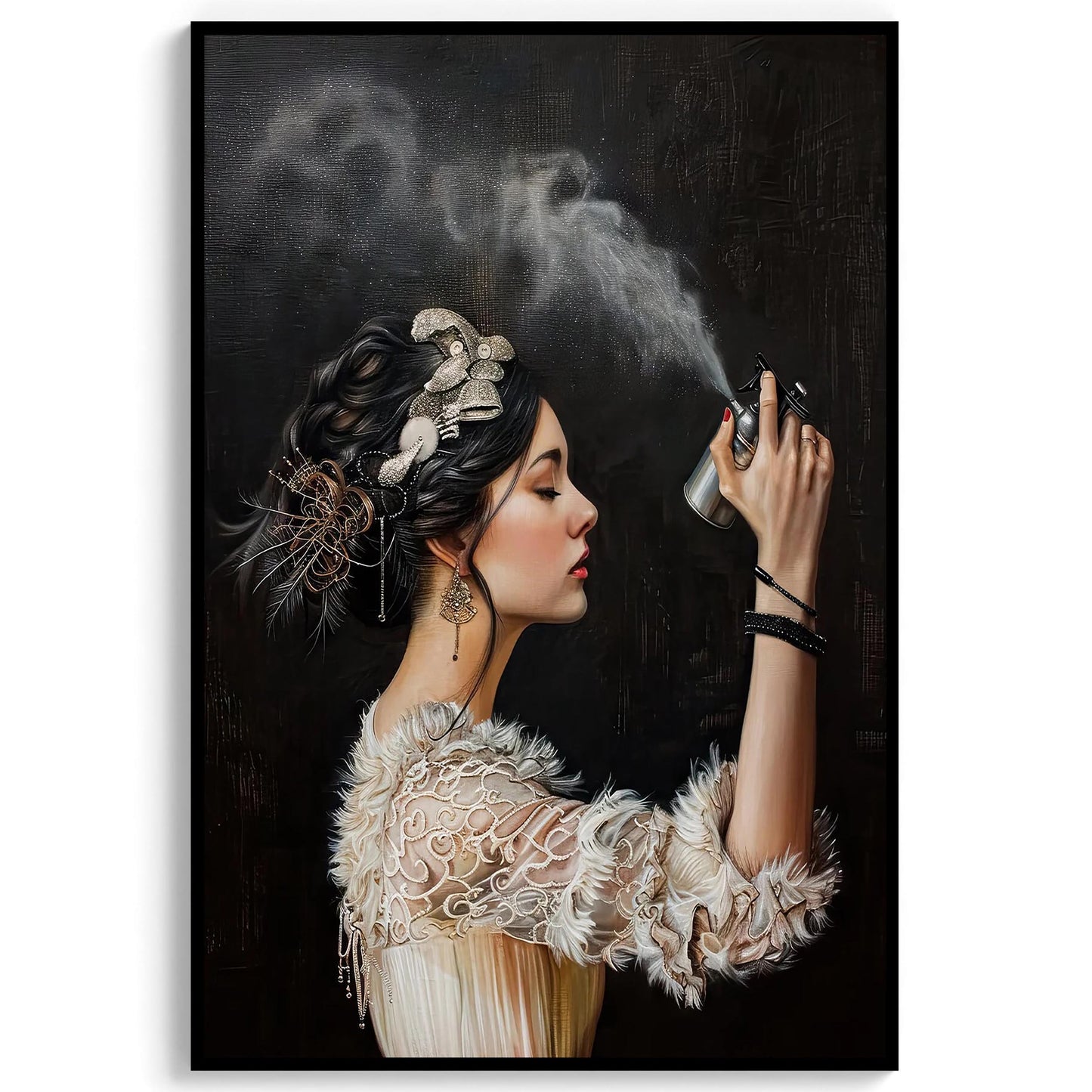 Funny Bathroom Art Print, Vintage Woman with Hairspray