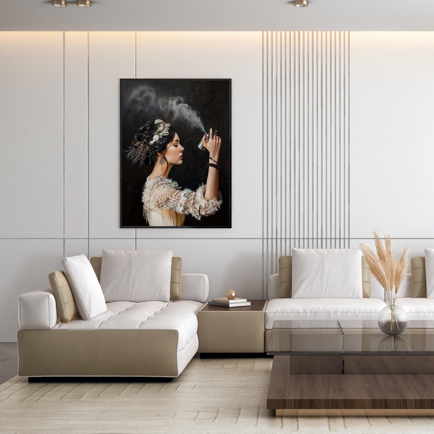 Funny Bathroom Art Print, Vintage Woman with Hairspray