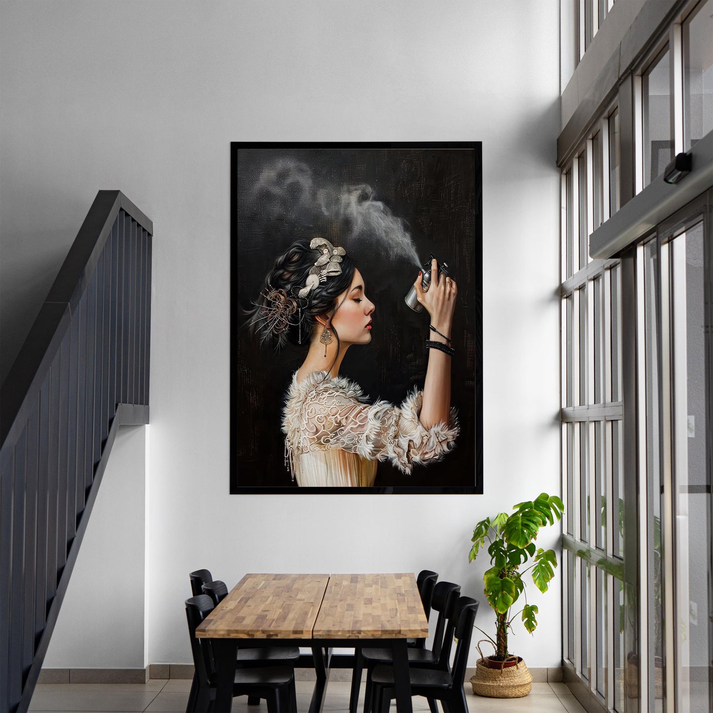 Funny Bathroom Art Print, Vintage Woman with Hairspray