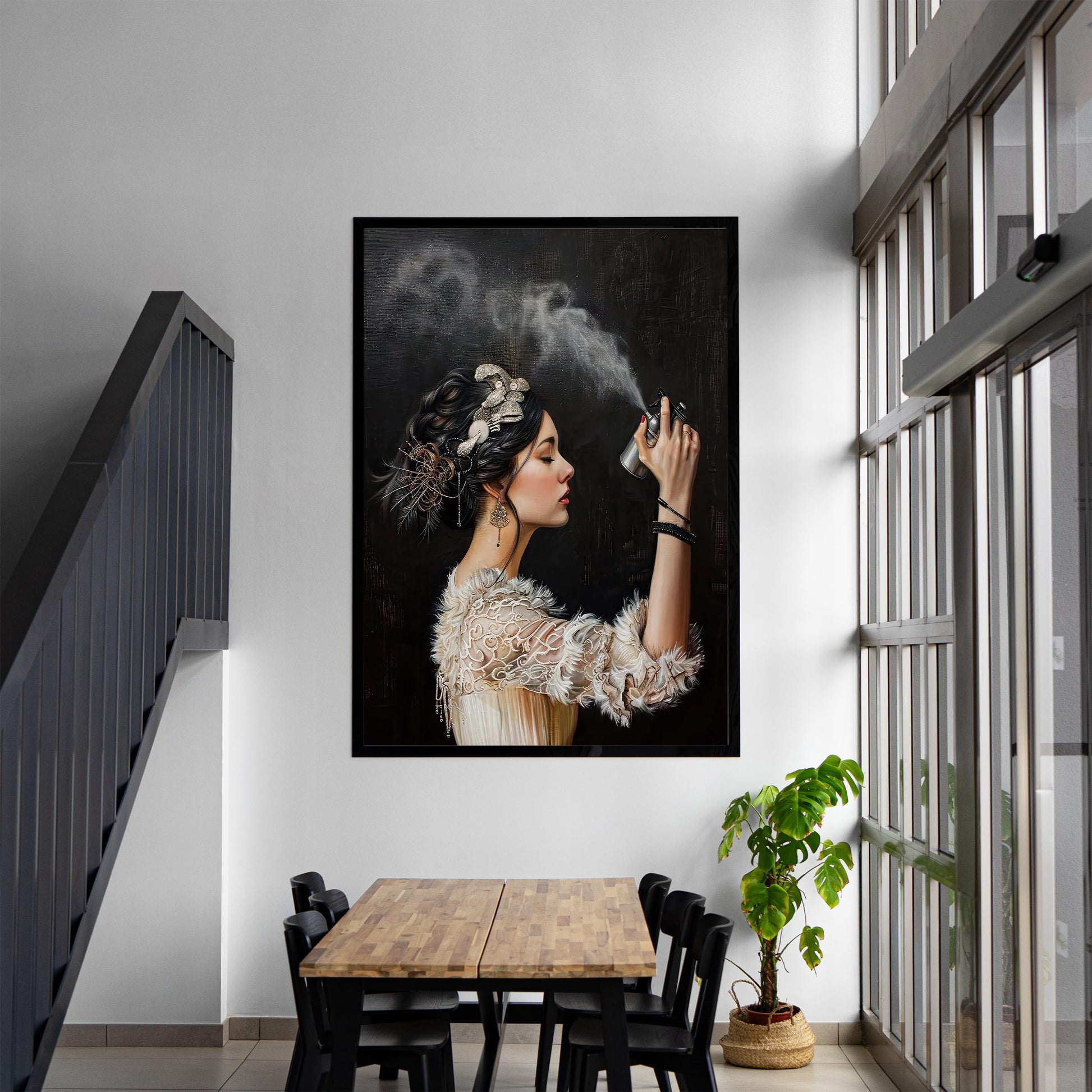 Funny Bathroom Art Print, Vintage Woman with Hairspray