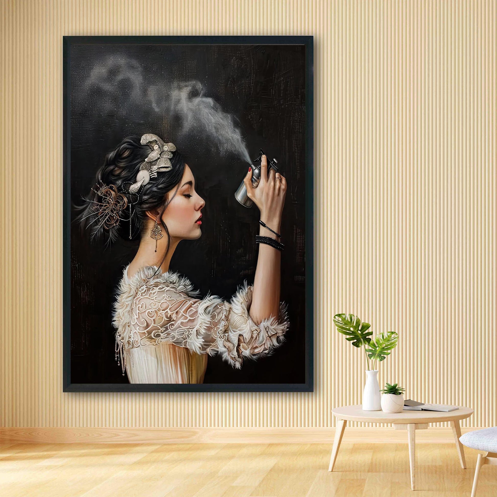Funny Bathroom Art Print, Vintage Woman with Hairspray