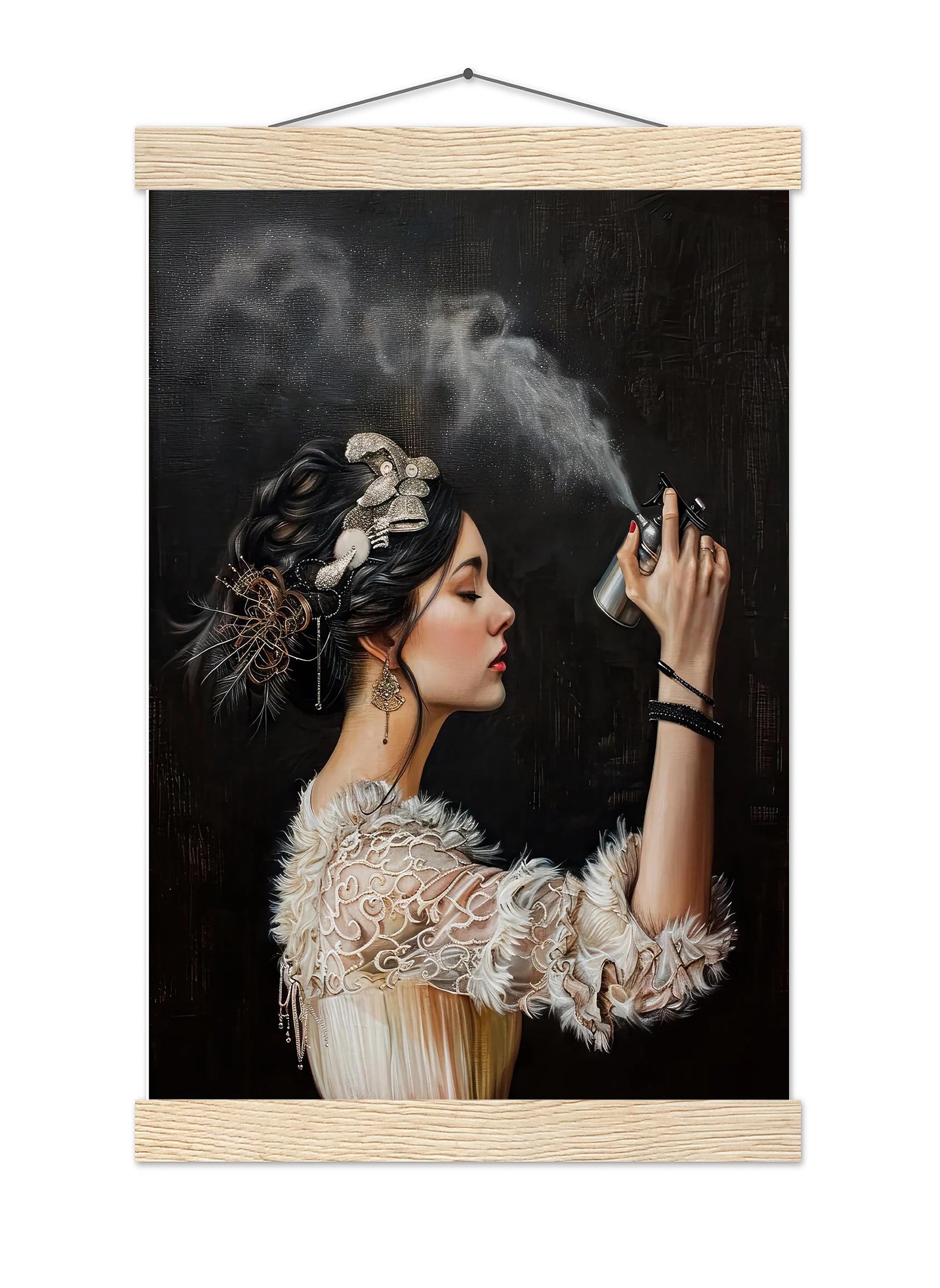 Funny Bathroom Art Print, Vintage Woman with Hairspray