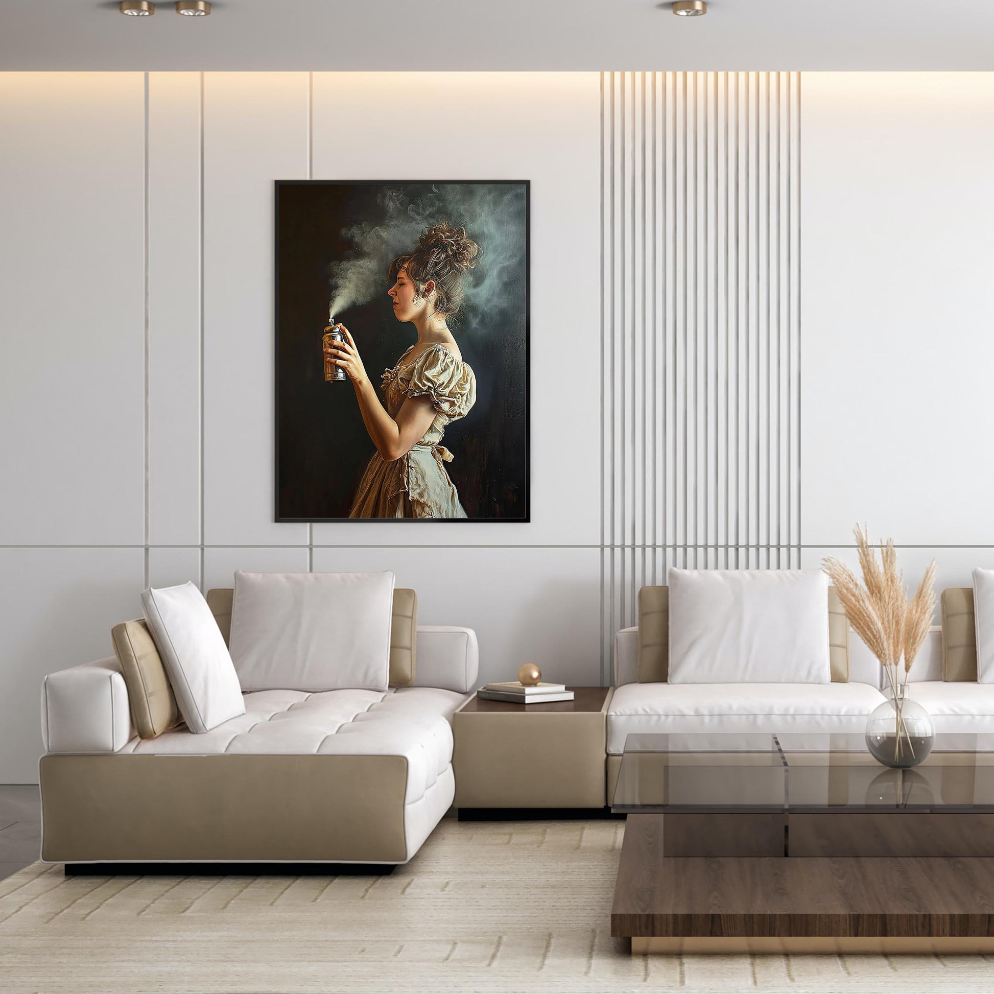 Funny Bathroom Art Print, Woman with Aerosol Can