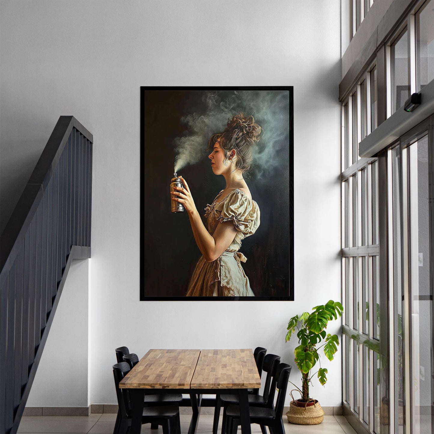 Funny Bathroom Art Print, Woman with Aerosol Can