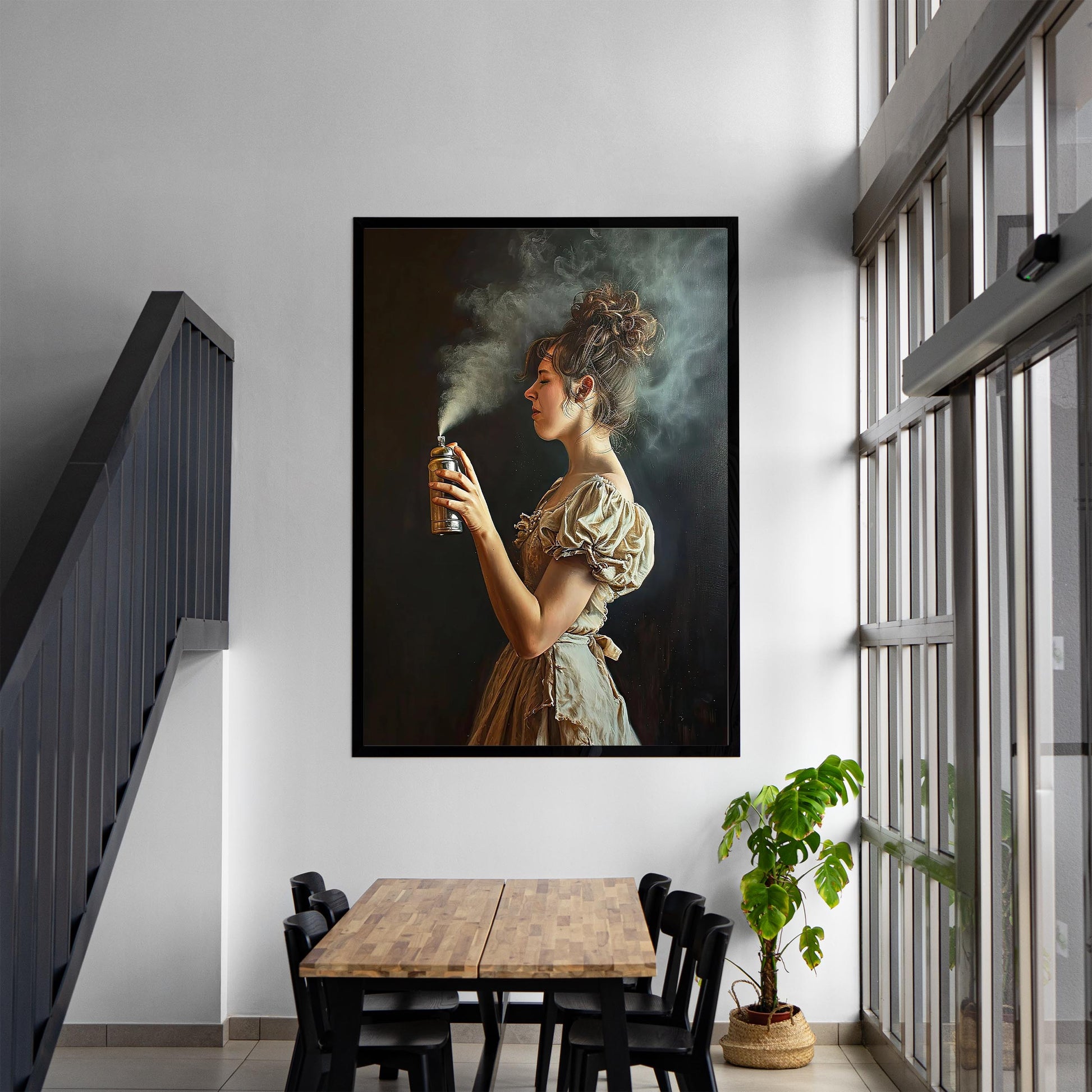 Funny Bathroom Art Print, Woman with Aerosol Can