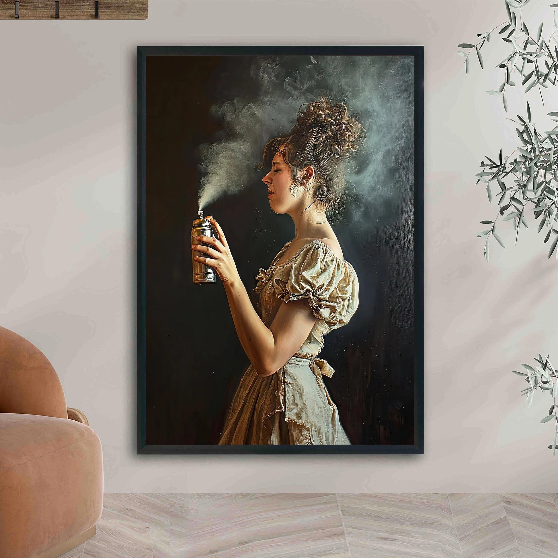Funny Bathroom Art Print, Woman with Aerosol Can