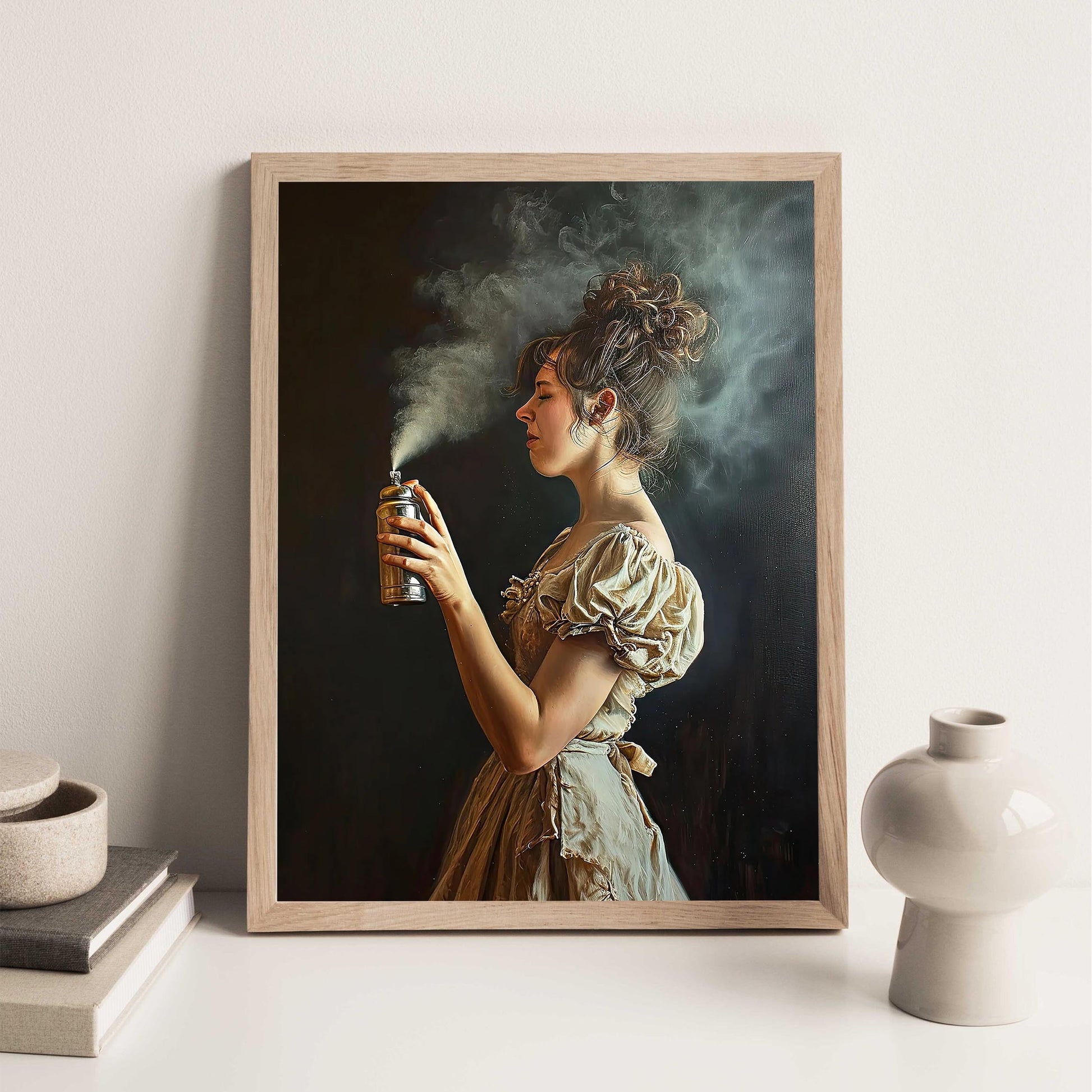 Funny Bathroom Art Print, Woman with Aerosol Can