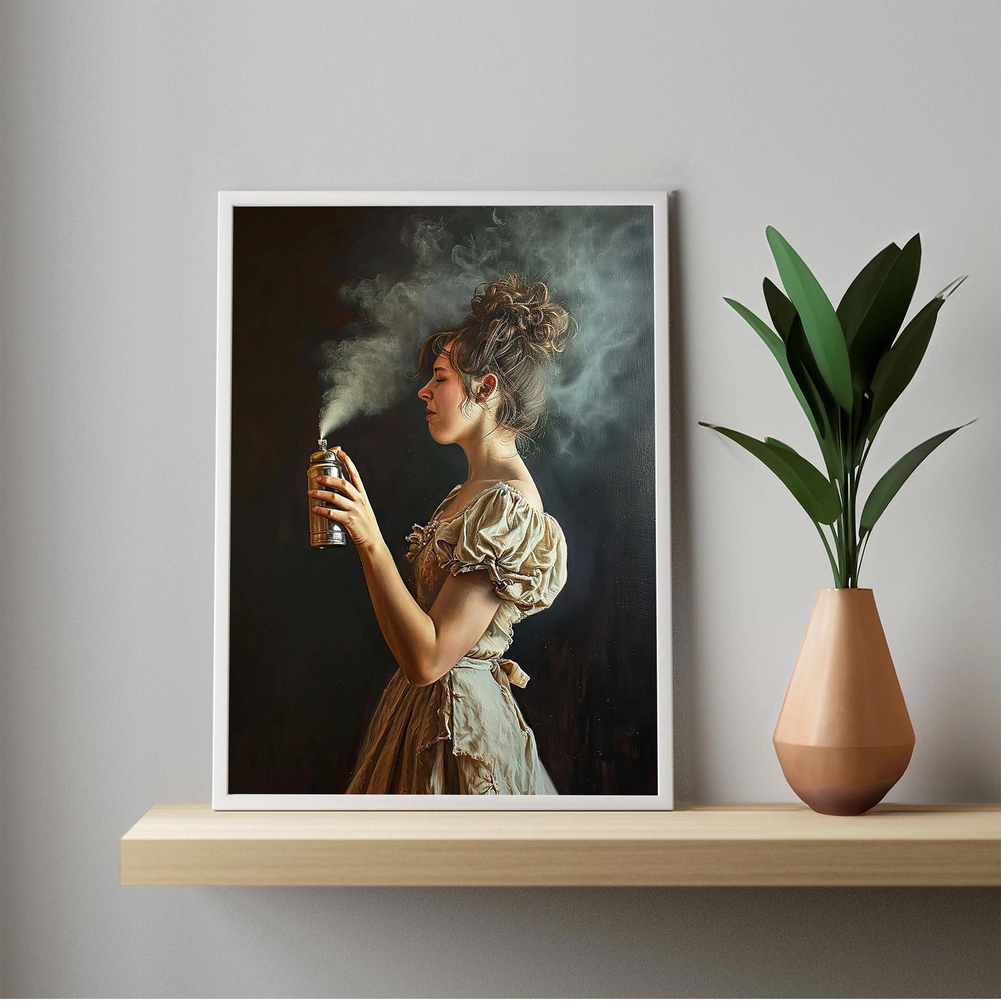 Funny Bathroom Art Print, Woman with Aerosol Can