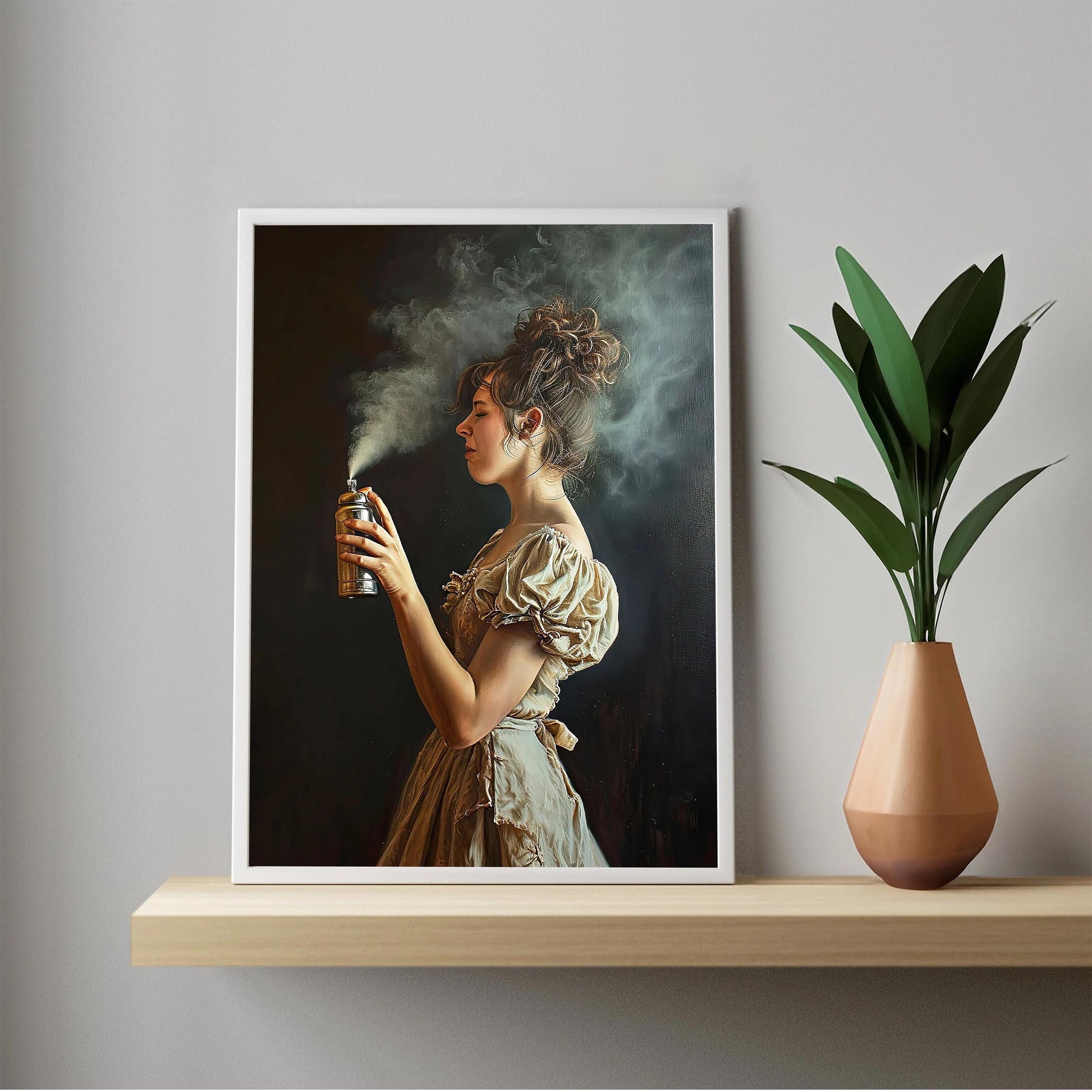 Funny Bathroom Art Print, Woman with Aerosol Can