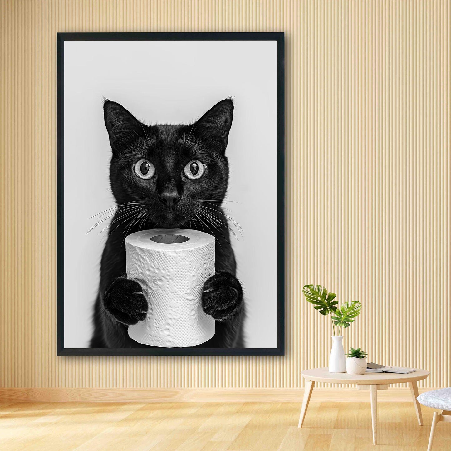 Funny Black Cat Bathroom Print Cat Holding Toilet Roll Wall Art - Black and White Wall Decor
