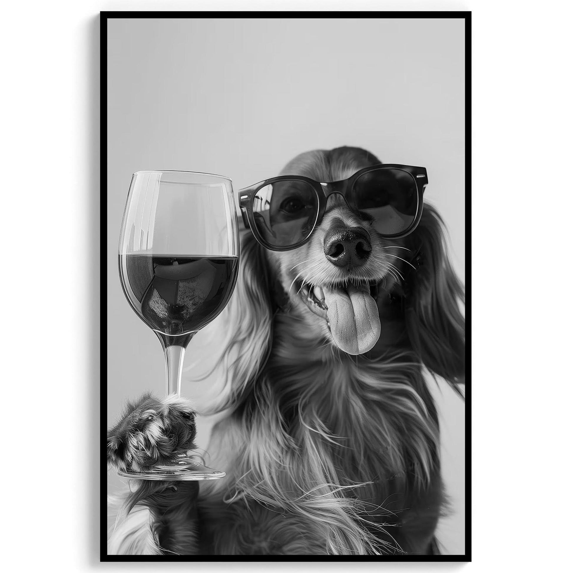 Funny Dachshund Red Wine Print Black and White Bar Cart Art