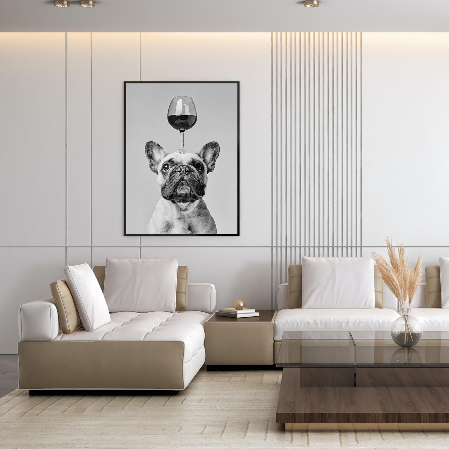 Funny French Bulldog Wine Print Black and White Kitchen Art