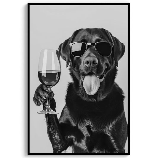 Funny Labrador Drinking Wine Art Print Black Lab Bar Cart Decor