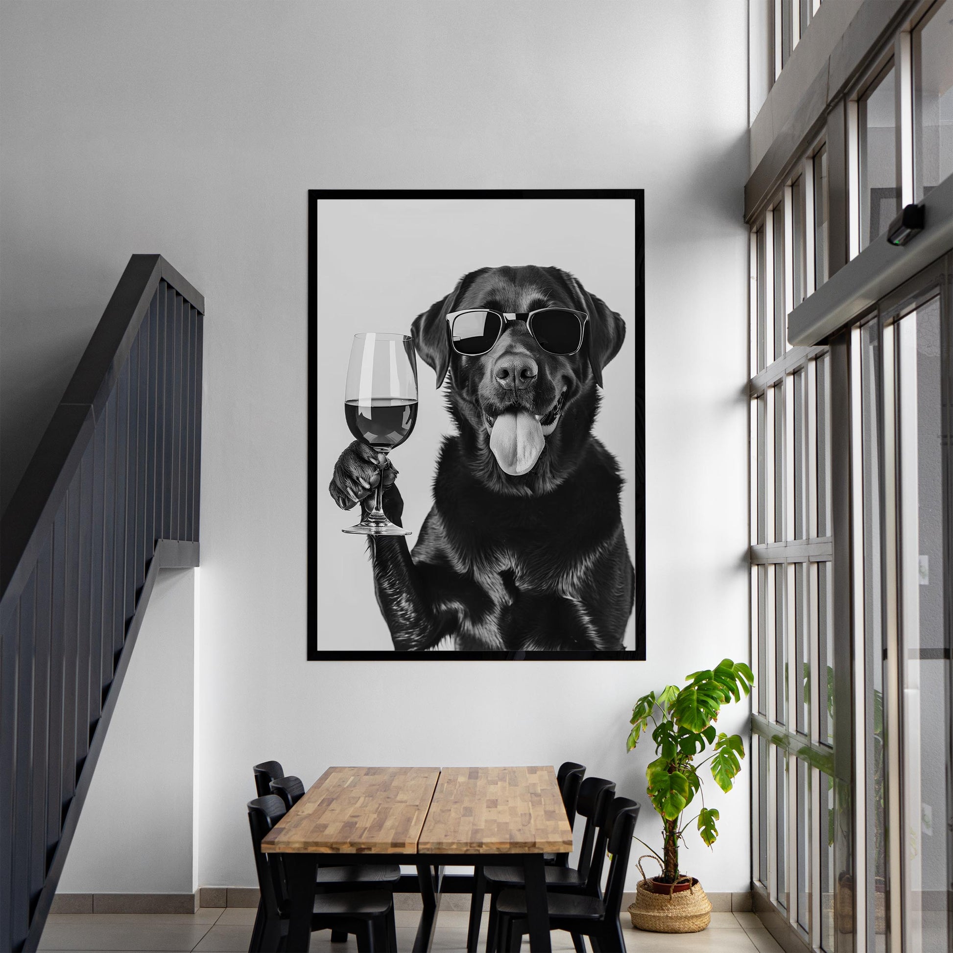 Funny Labrador Drinking Wine Art Print Black Lab Bar Cart Decor