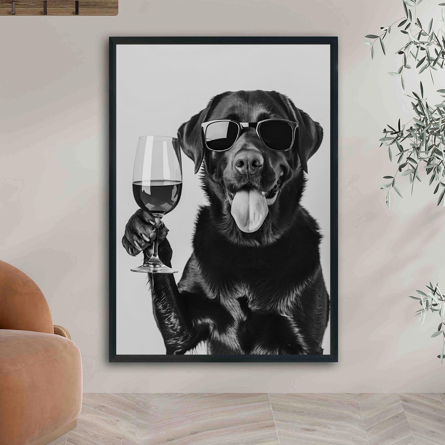 Funny Labrador Drinking Wine Art Print Black Lab Bar Cart Decor
