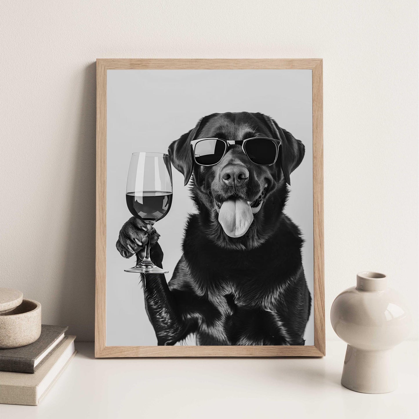Funny Labrador Drinking Wine Art Print Black Lab Bar Cart Decor