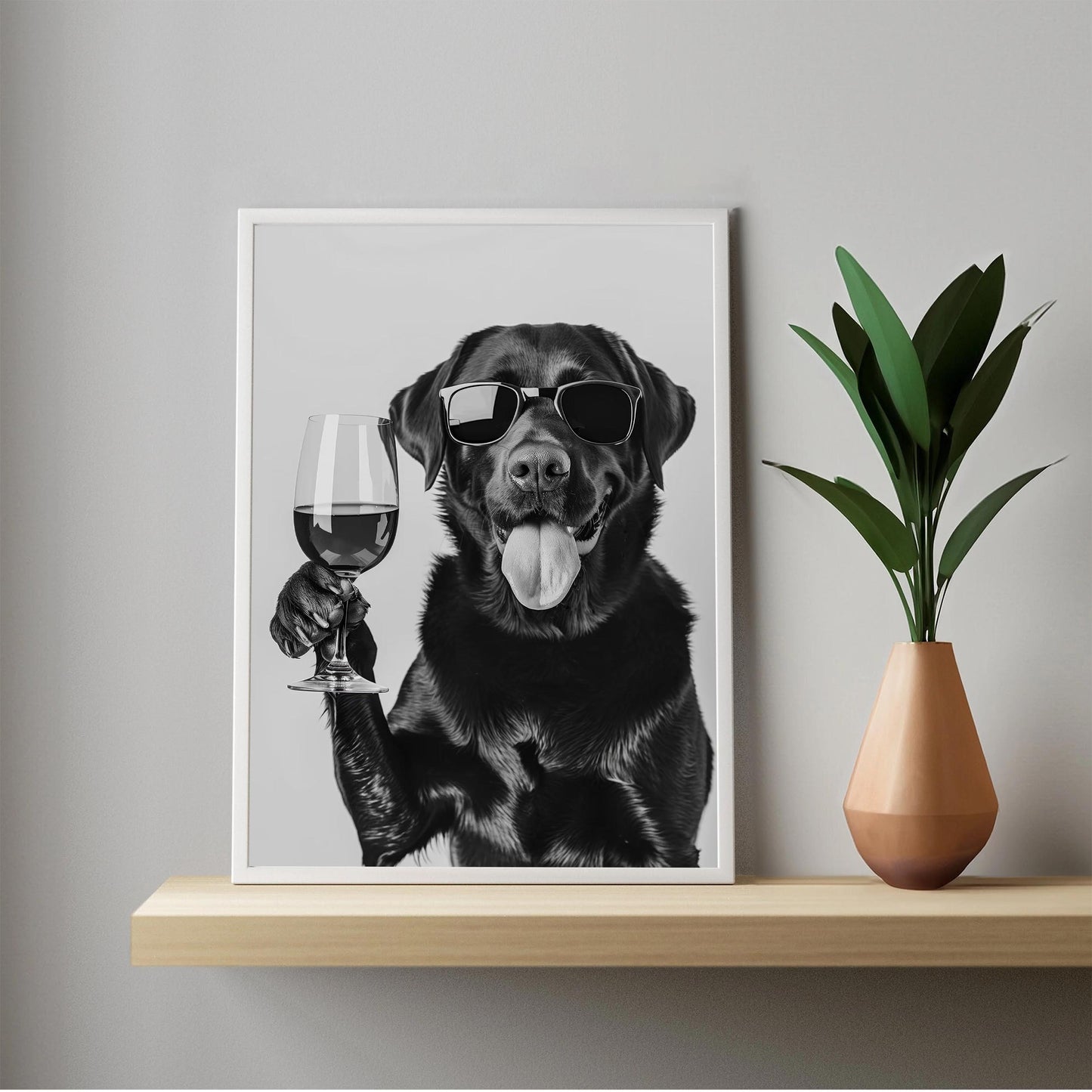 Funny Labrador Drinking Wine Art Print Black Lab Bar Cart Decor