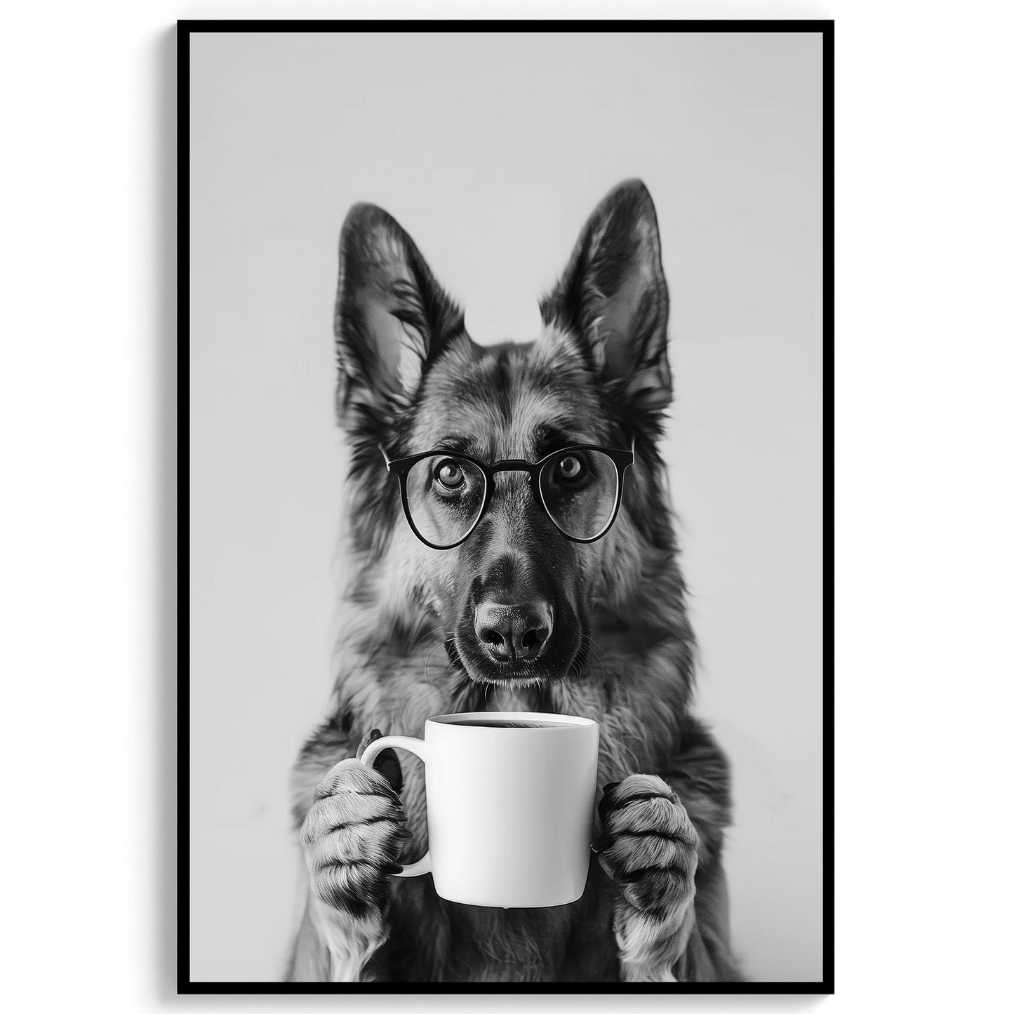 German Shepherd Coffee Wall Art Funny Dog Print, Coffee Bar Poster, Black and White Kitchen Decor