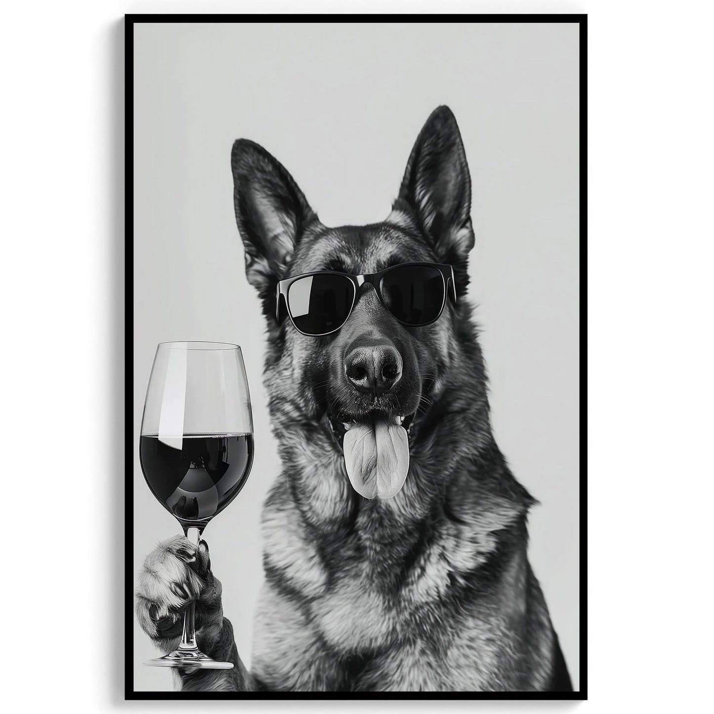 German Shepherd Drinking Wine Print Bar Cart Print, Funny Dog Poster, Trendy Kitchen Decor - Bla
